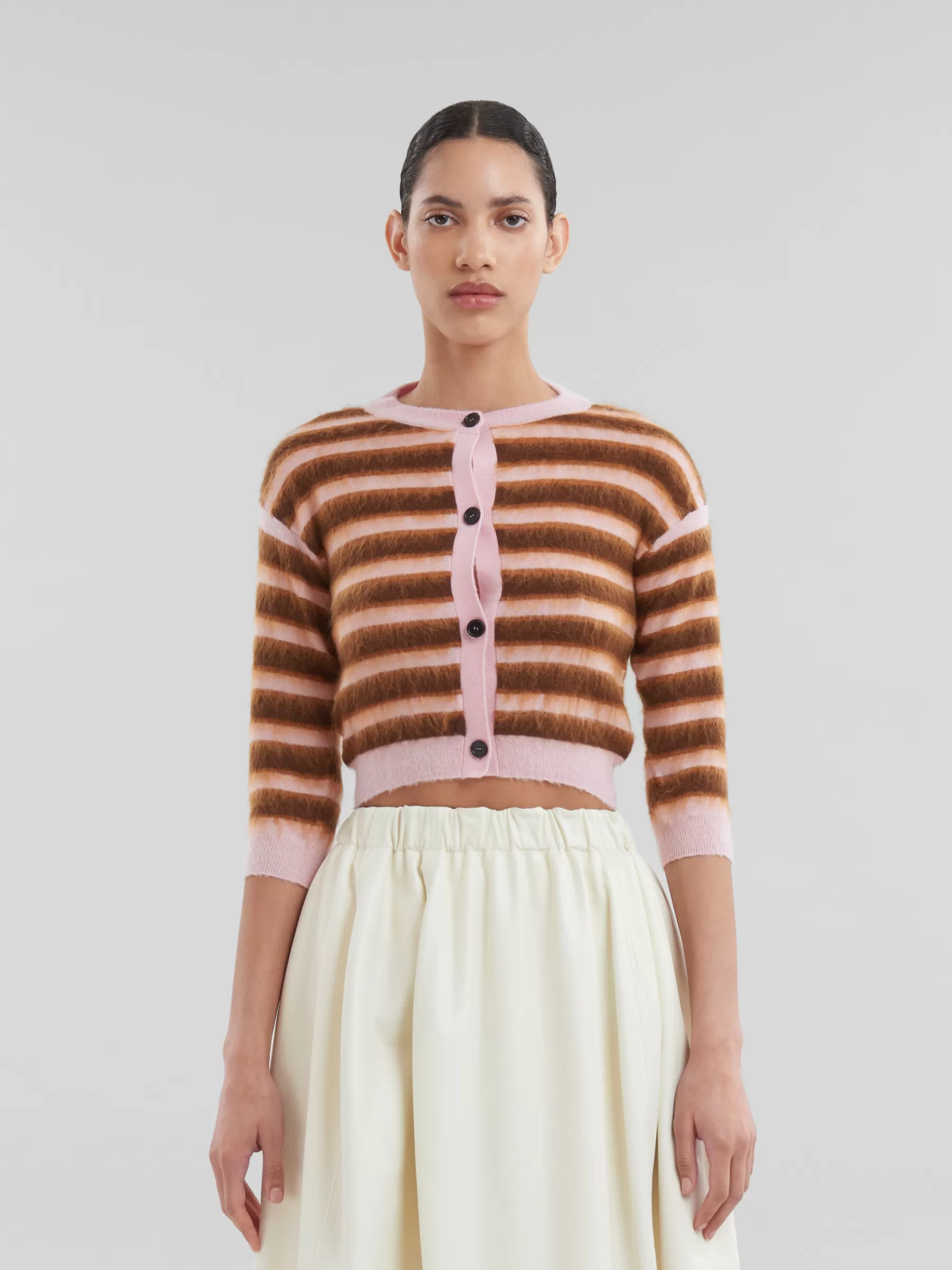 Marni Pink Striped Wool-mohair Cardigan PINKGUMMY Online