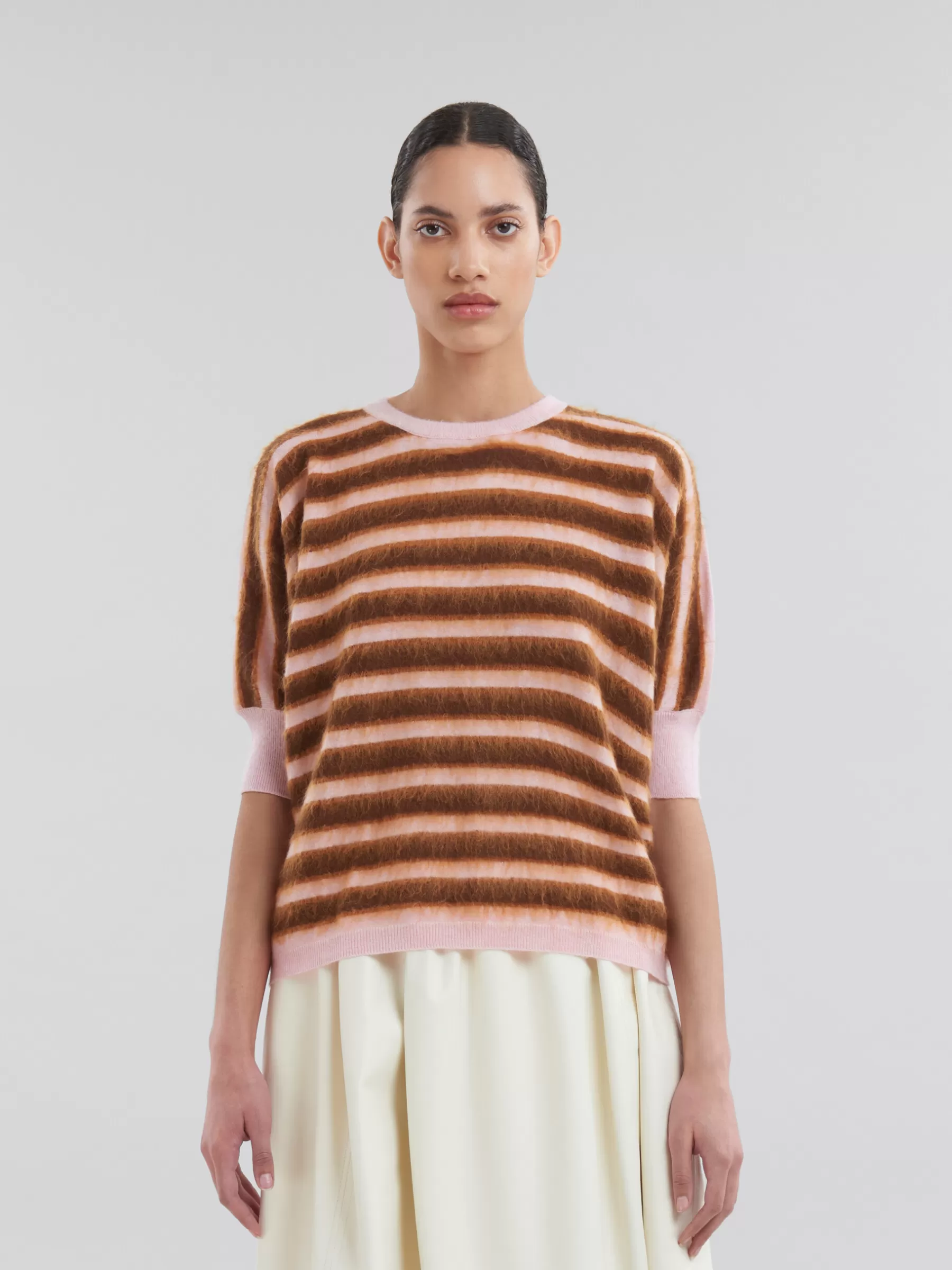 Marni Pink Striped Wool-mohair Mid-sleeve Jumper PINKGUMMY Flash Sale