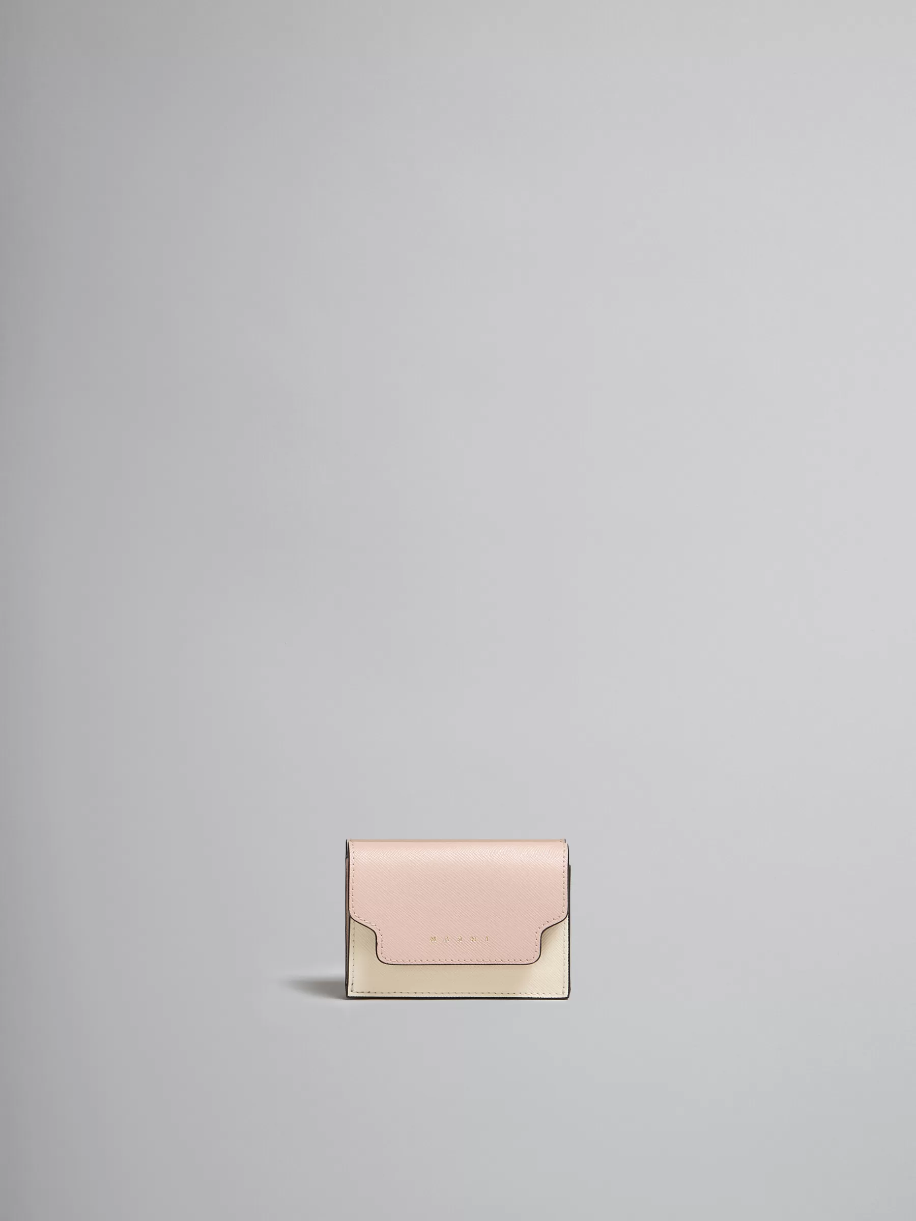 Marni Pink, White And Beige Saffiano Leather Tri-fold Wallet CAMELLIA/TALC Outlet