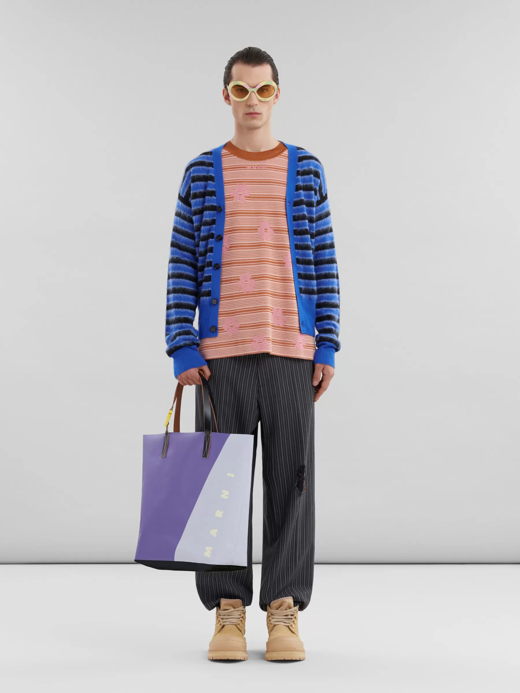 Marni Purple And Blue Tribeca Shopper With Tag PRUNE VIOLETT/ SODIUM Sale
