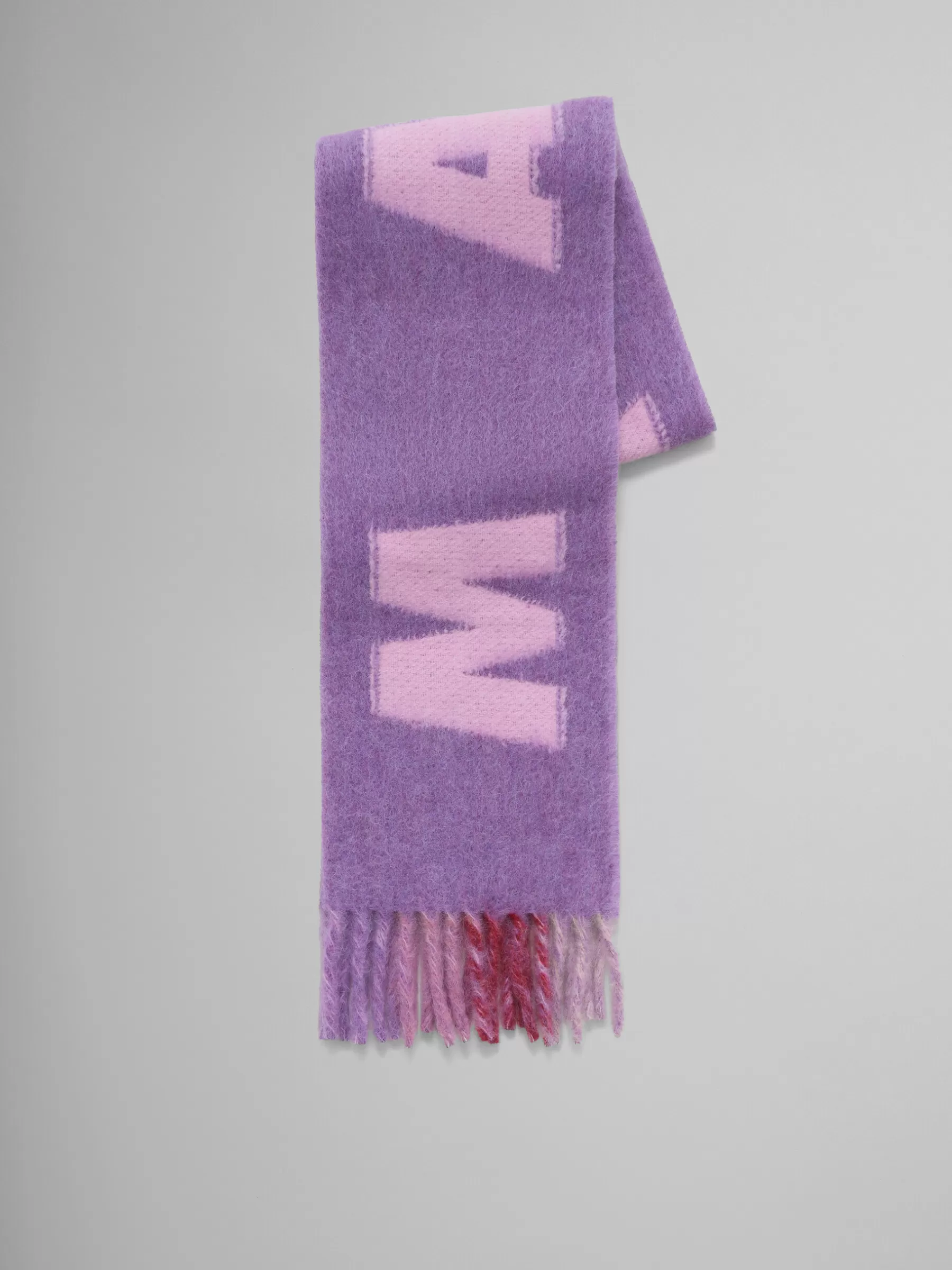 Marni Purple Mohair And Wool Scarf With Maxi Logo PRUNEVIOLET Clearance