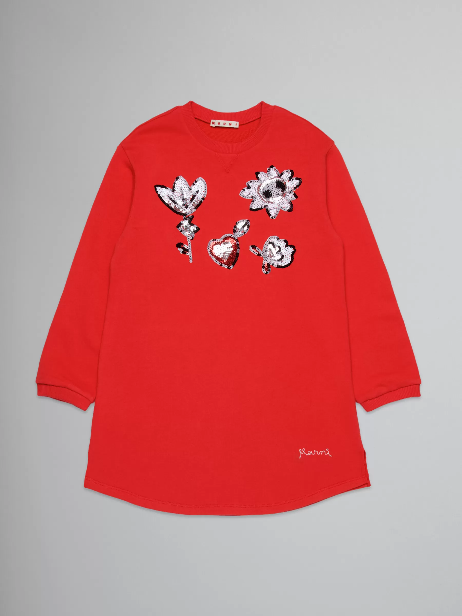 Marni Red Fleece Dress With Sequined Flowers BRIGHT RED Fashion