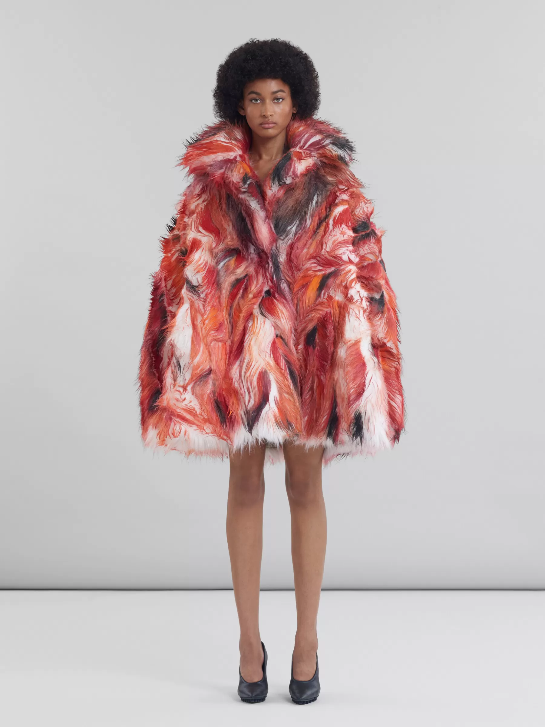 Marni Red Long Hair Flared Coat POPPY RED Hot