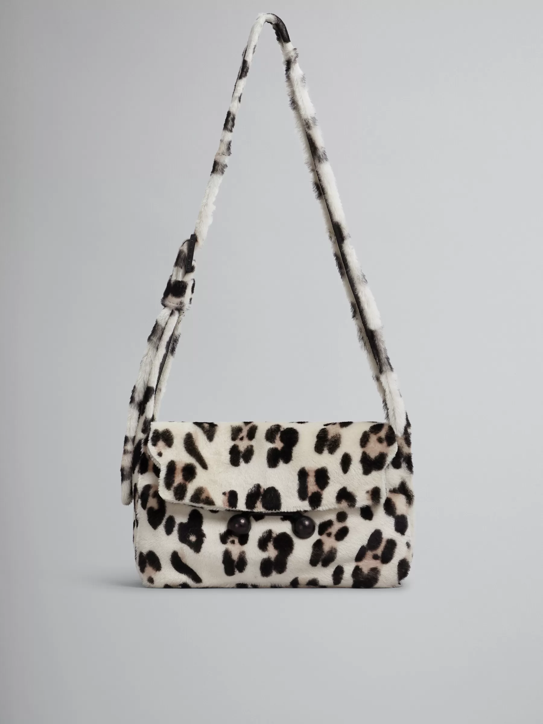 Marni Shearling Animal Print Trunkaroo Soft Medium Shoulder Bag WHITE/GREY Outlet