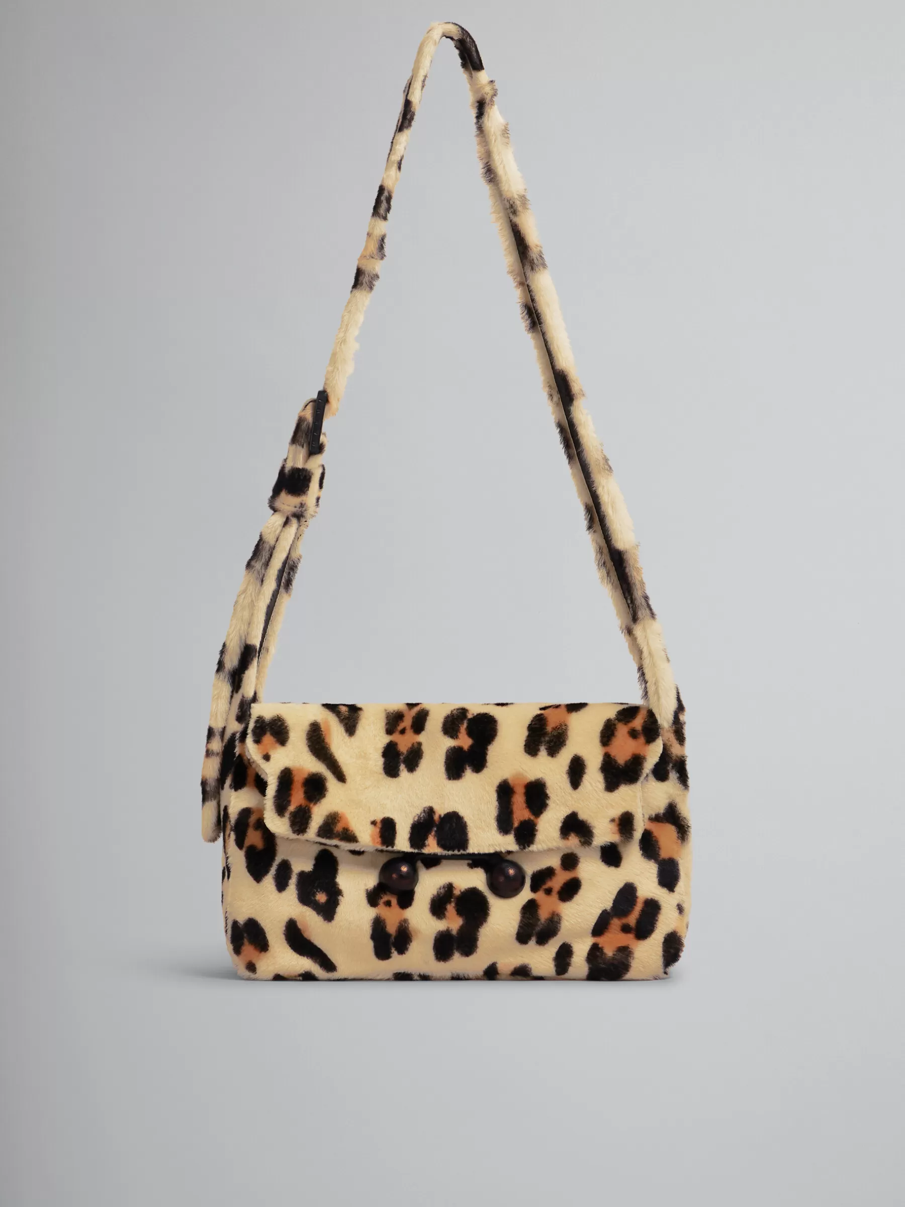 Marni Shearling Animal Print Trunkaroo Soft Medium Shoulder Bag YELLOW/BROWN Discount