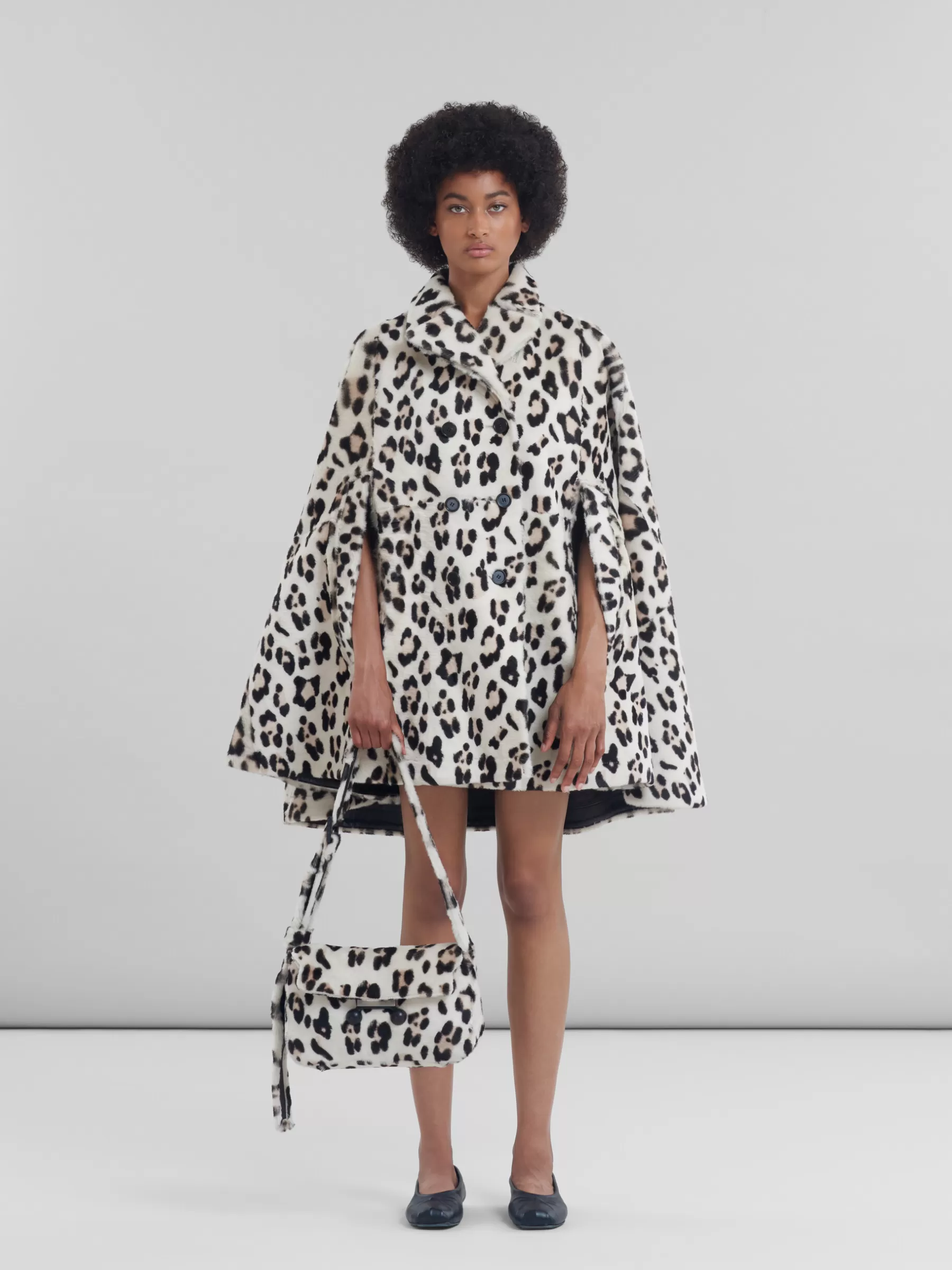 Marni Shearling Animal Print Trunkaroo Soft Medium Shoulder Bag WHITE/GREY Outlet