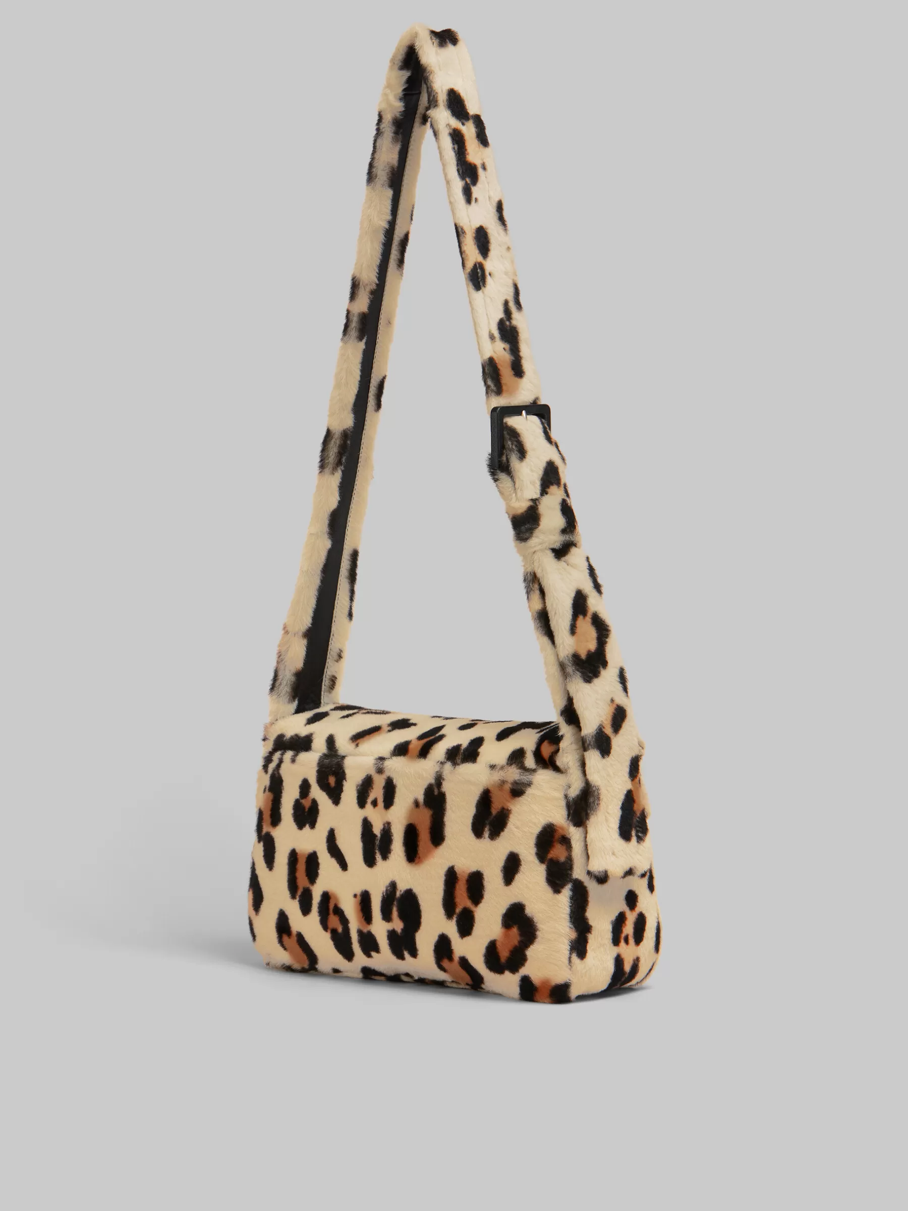 Marni Shearling Animal Print Trunkaroo Soft Medium Shoulder Bag YELLOW/BROWN Discount