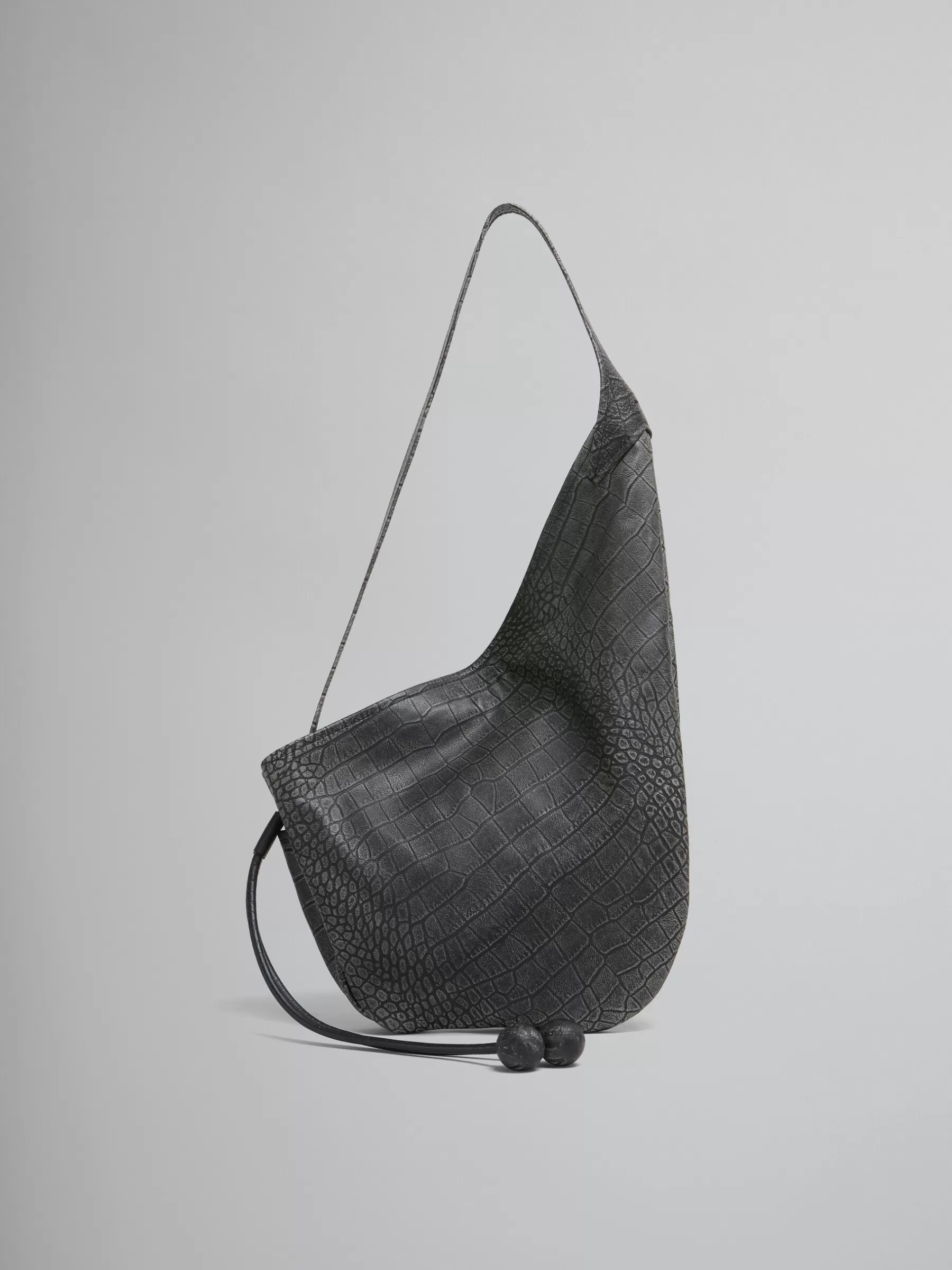 Marni Small Crocodile Print Hobo Bag BLACK Shop