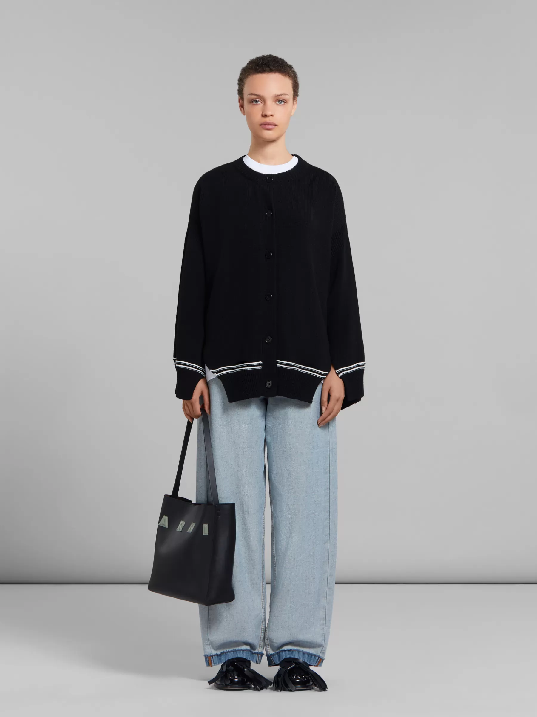 Marni Small Black Leather Museo Hobo Bag With Patches BLACK/STEPPE Cheap