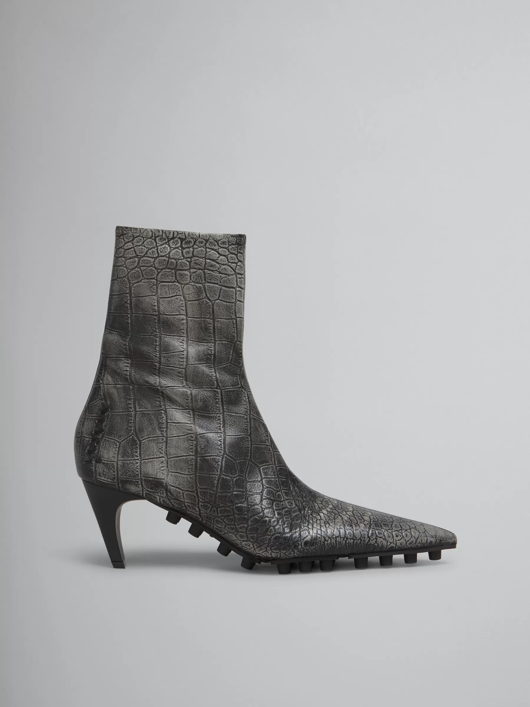 Marni Spike Ankle Boot In Crocodile Print Leather BLACK Shop