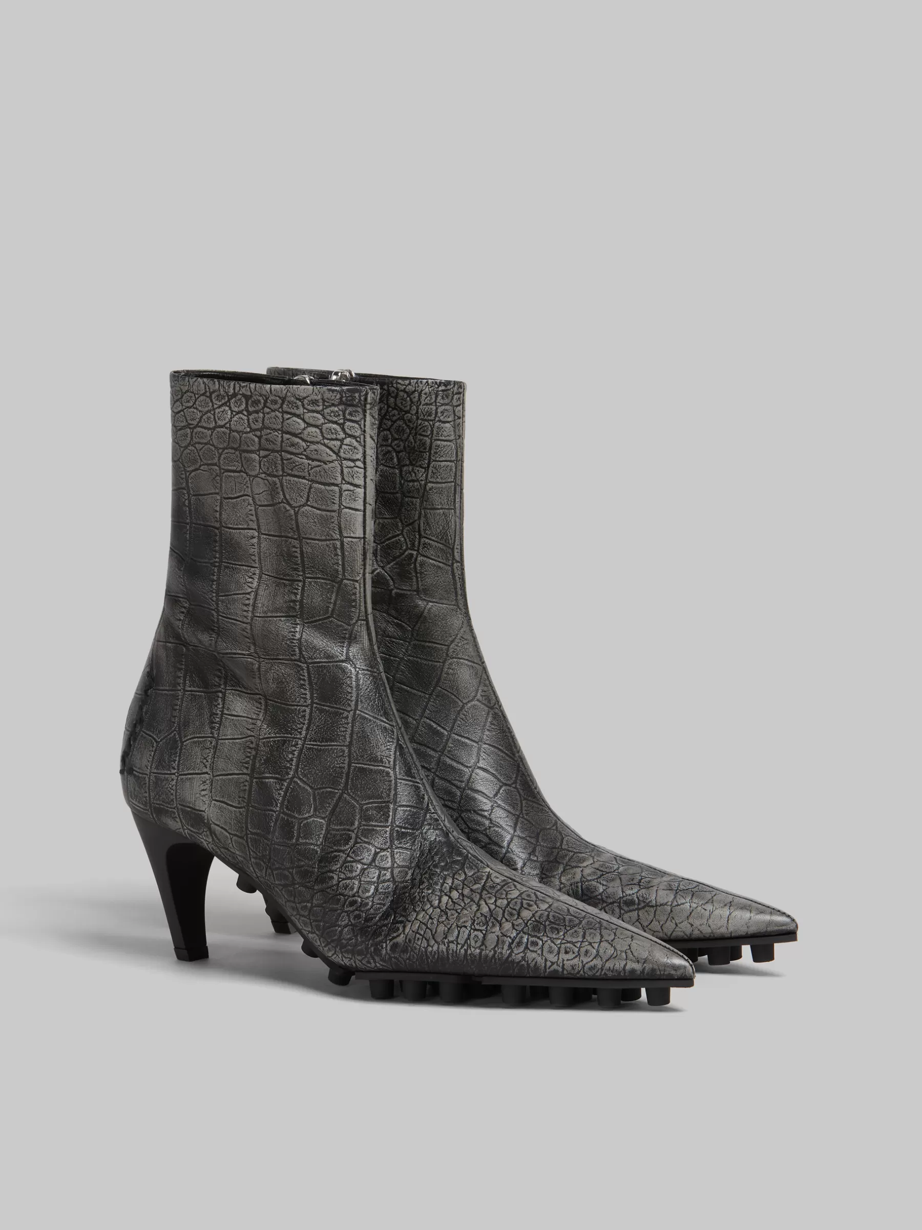 Marni Spike Ankle Boot In Crocodile Print Leather BLACK Shop