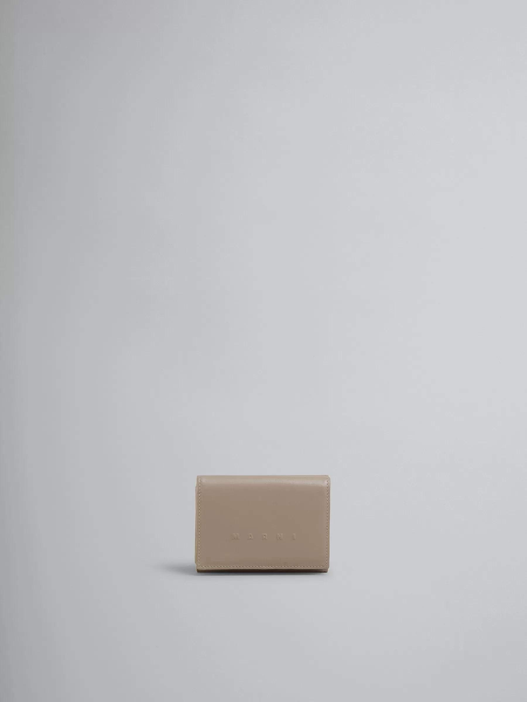 Marni Taupe Leather Trifold Wallet With Raised Logo CORK New