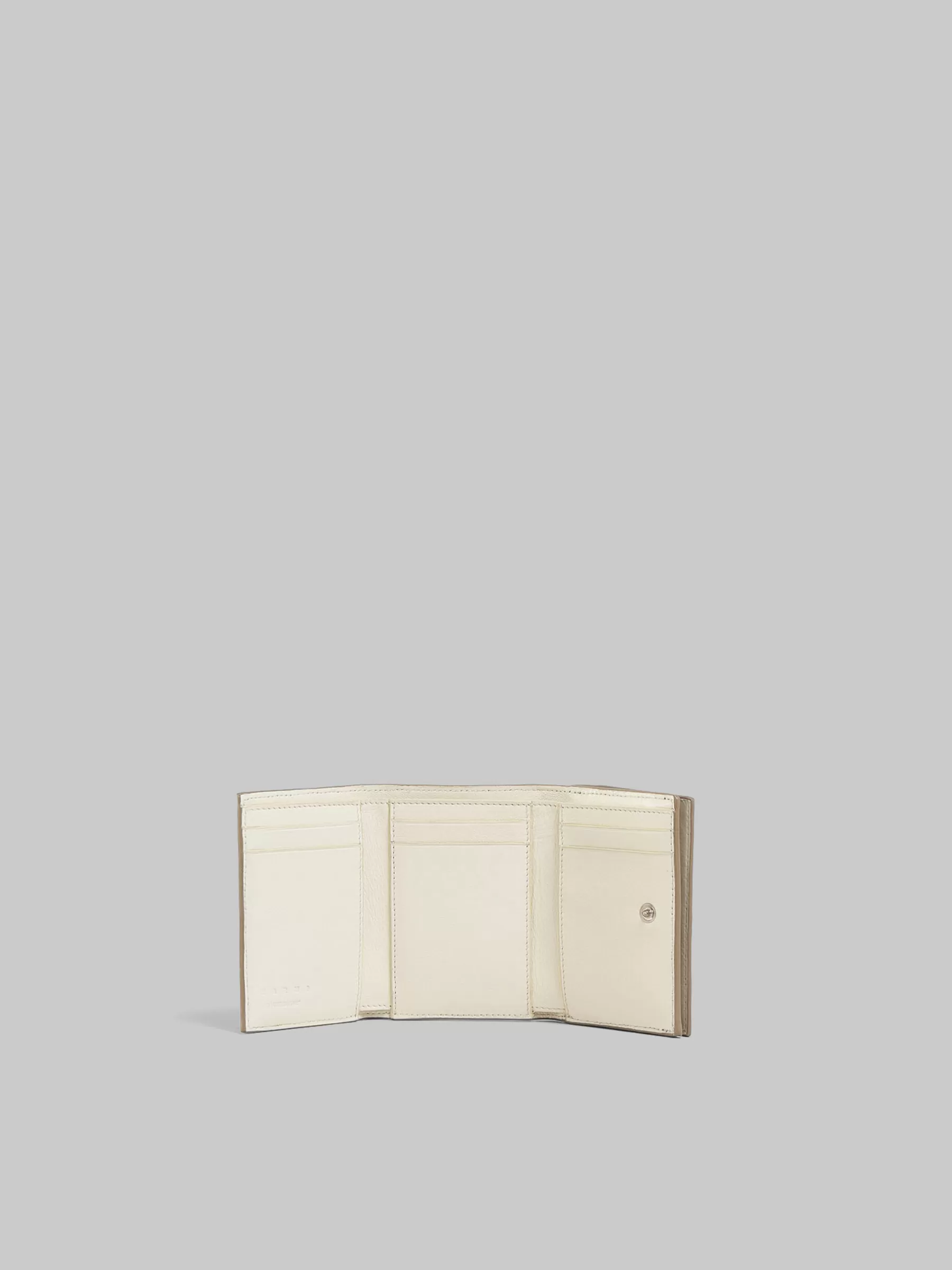 Marni Taupe Leather Trifold Wallet With Raised Logo CORK New