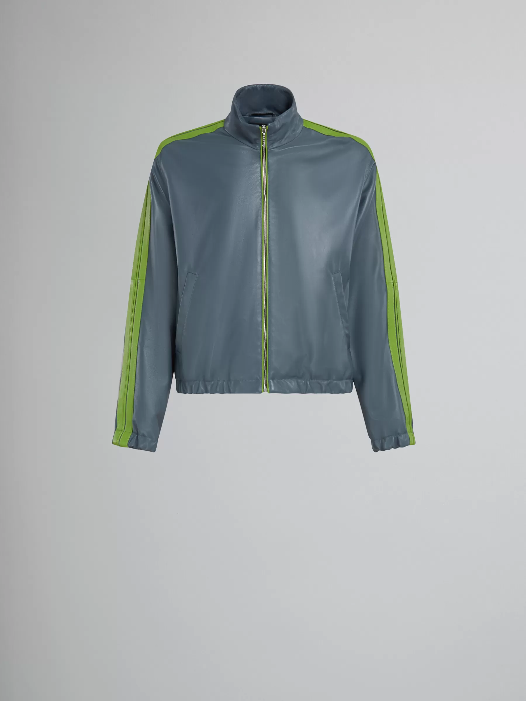 Marni Teal Nappa Bomber With Contrast Stripes TRUFFLE Sale