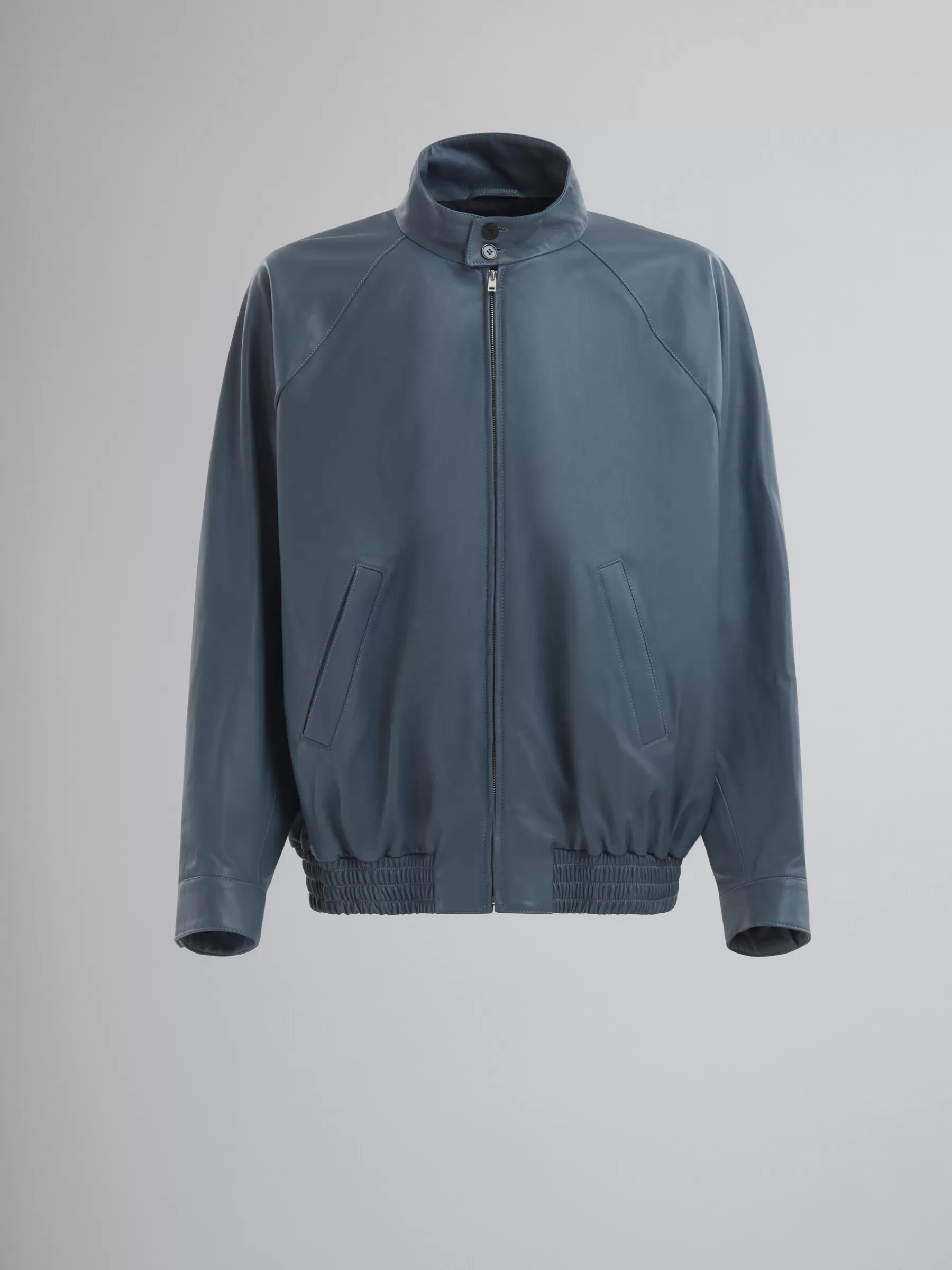 Marni Teal Nappa Leather Bomber Jacket TRUFFLE New