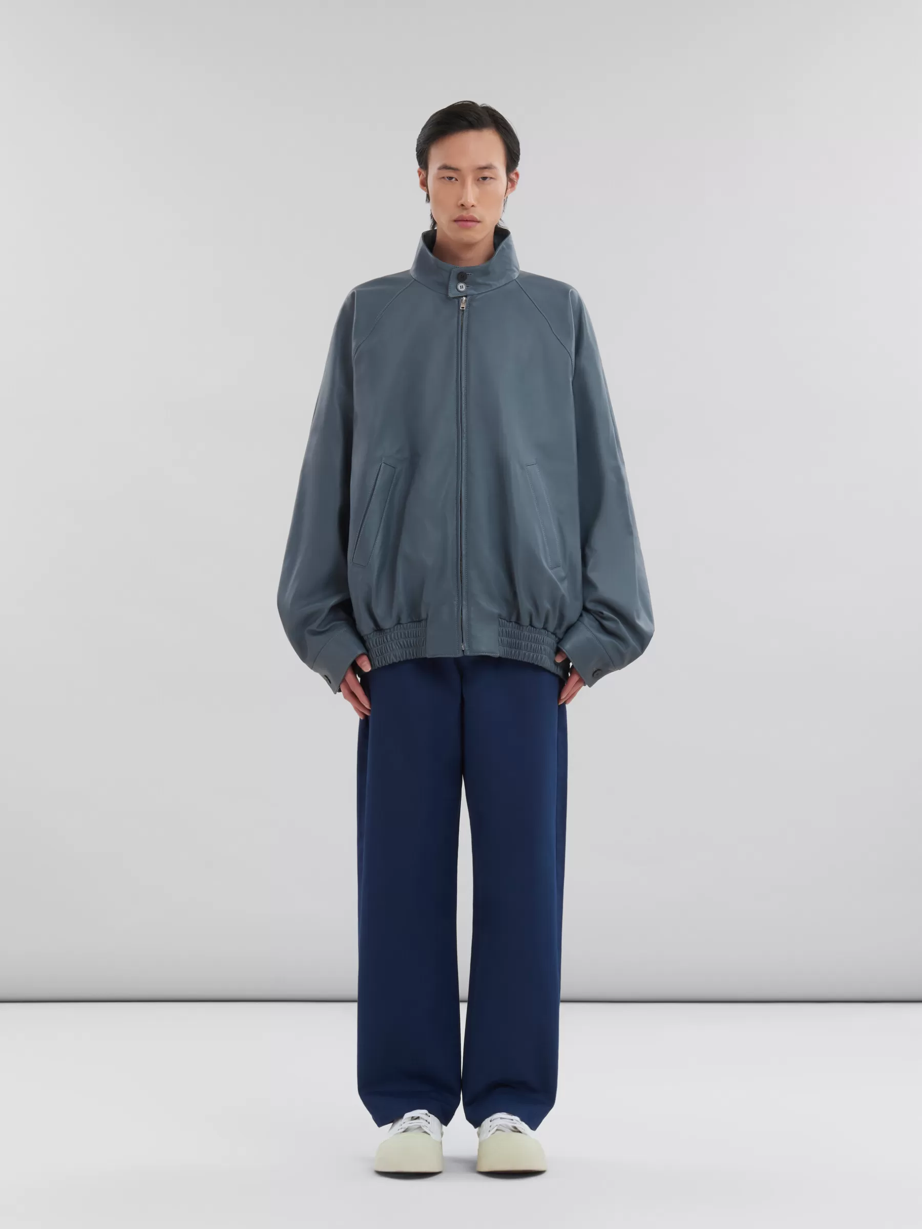 Marni Teal Nappa Leather Bomber Jacket TRUFFLE New