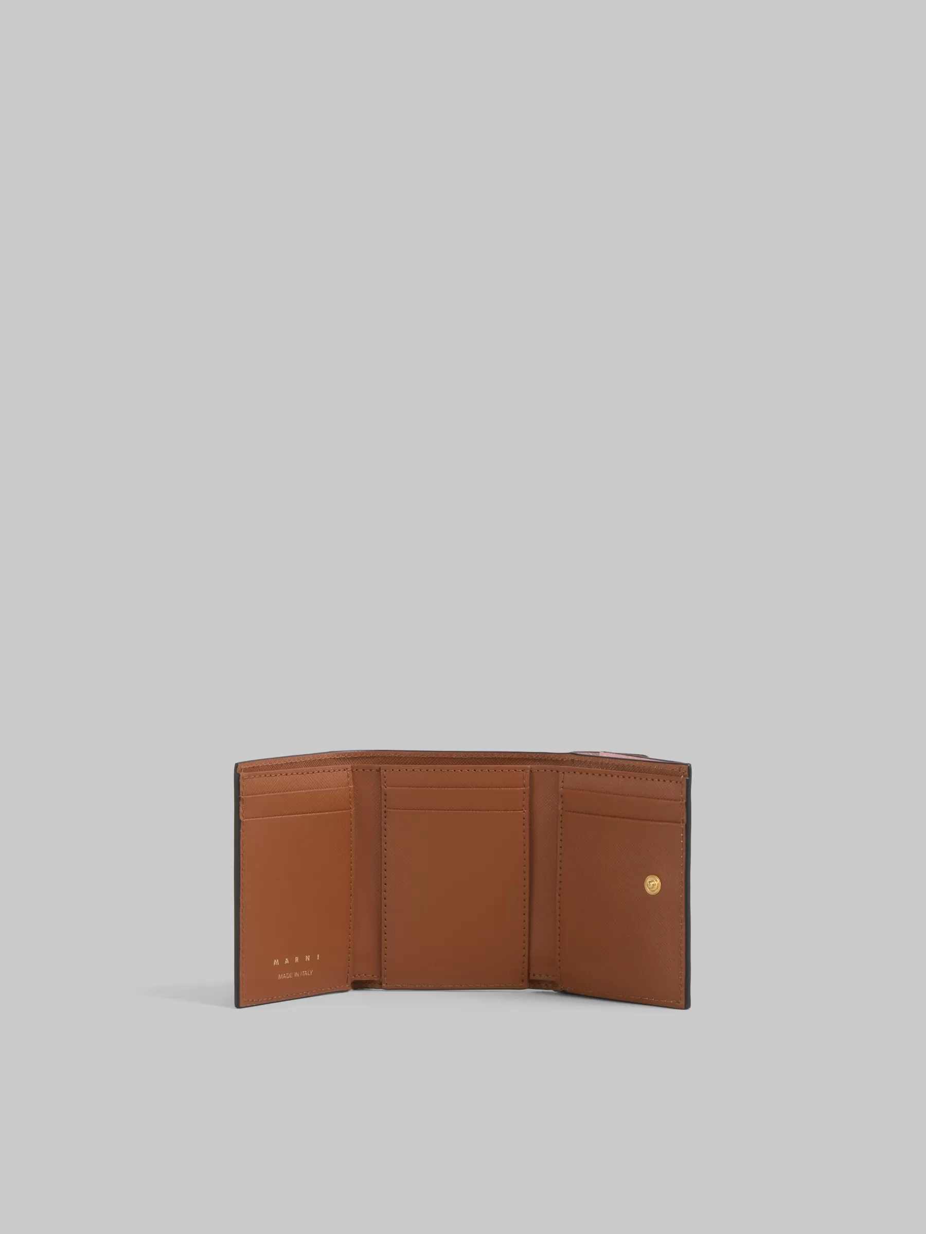 Marni Trifold Wallet In Antique Pink, Pink And Brown Saffiano Leather ARABESQUE/TALC/BLUMARINE Sale