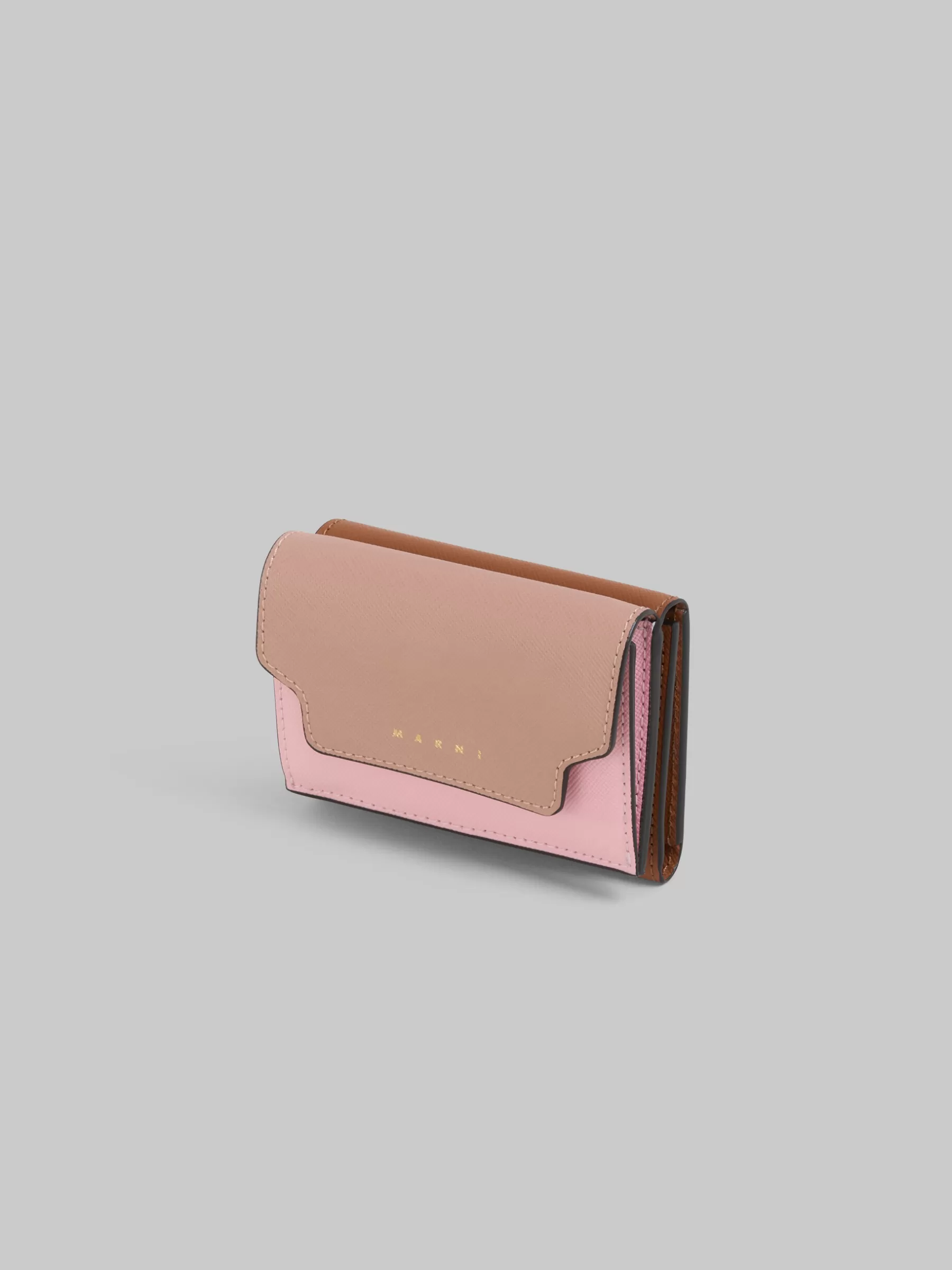 Marni Trifold Wallet In Antique Pink, Pink And Brown Saffiano Leather ARABESQUE/TALC/BLUMARINE Sale