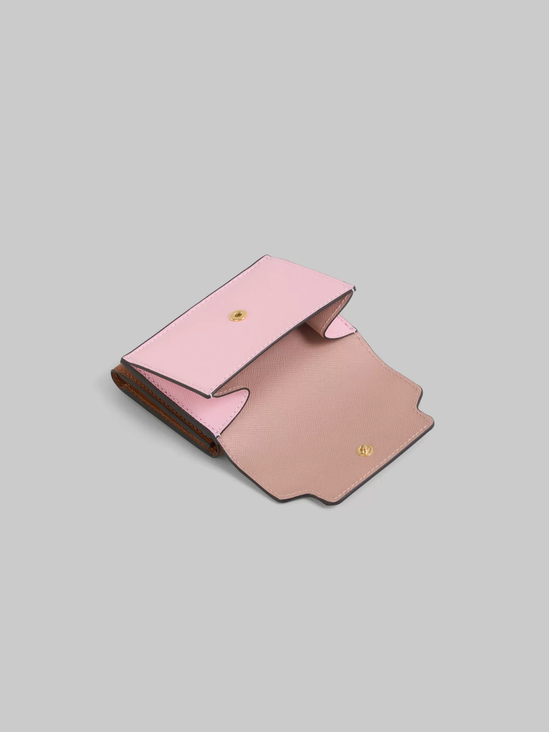 Marni Trifold Wallet In Antique Pink, Pink And Brown Saffiano Leather ARABESQUE/TALC/BLUMARINE Sale