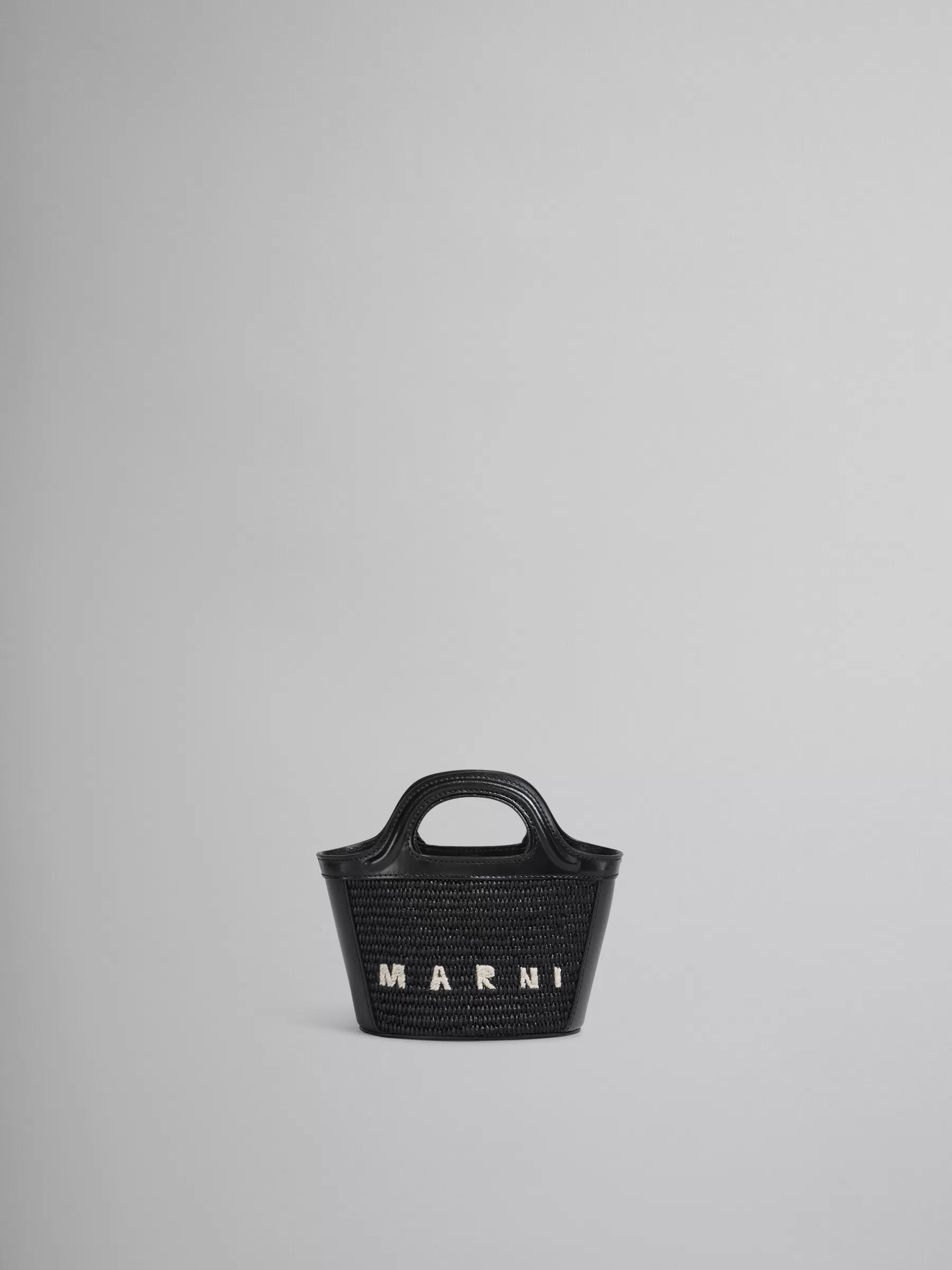 Marni Tropicalia Micro Bag In Leather And Raffia-effect Fabric BLACK Online