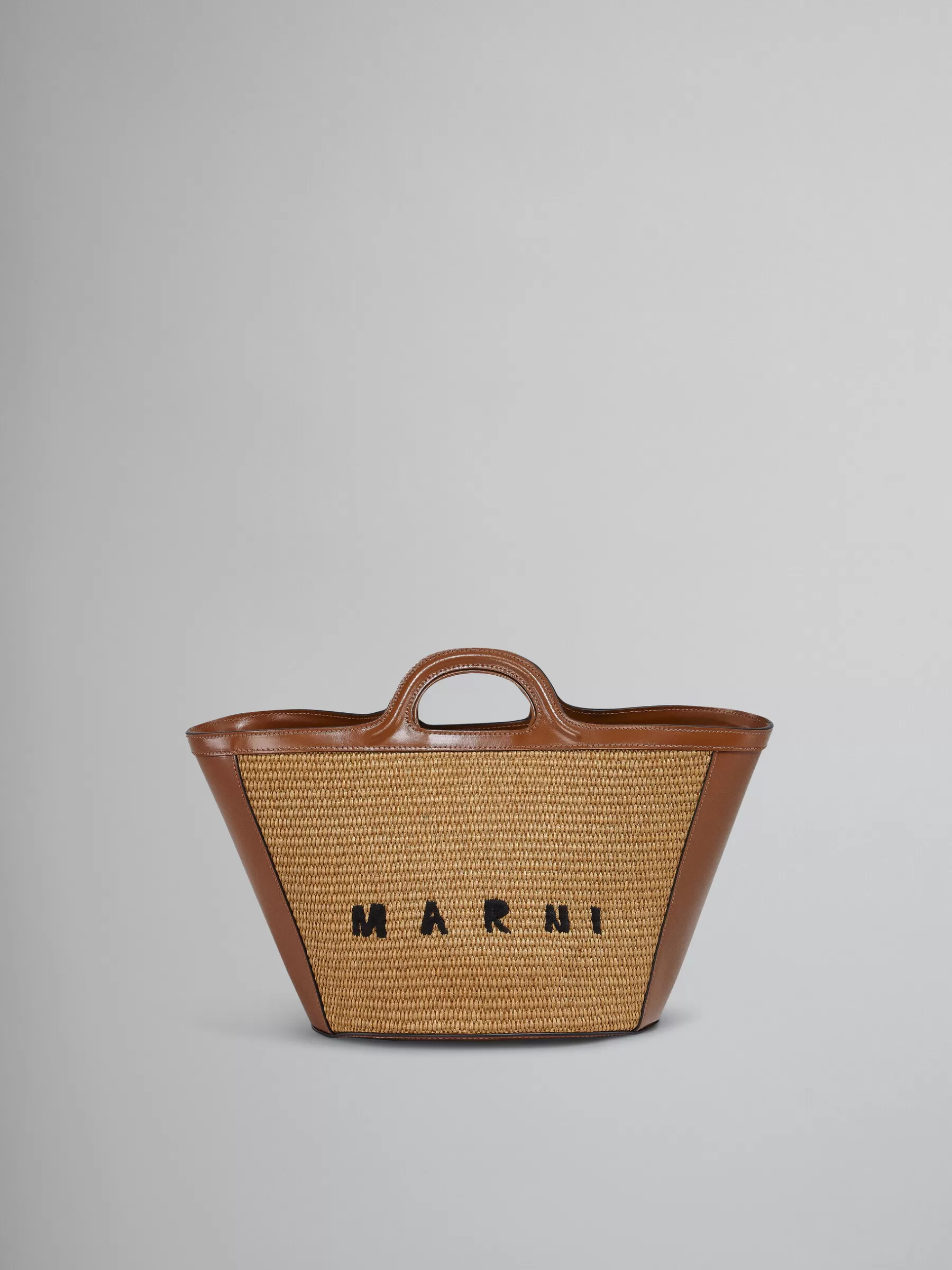 Marni Tropicalia Small Bag In Brown Leather And Raffia-effect Fabric RAWSIENNA Sale