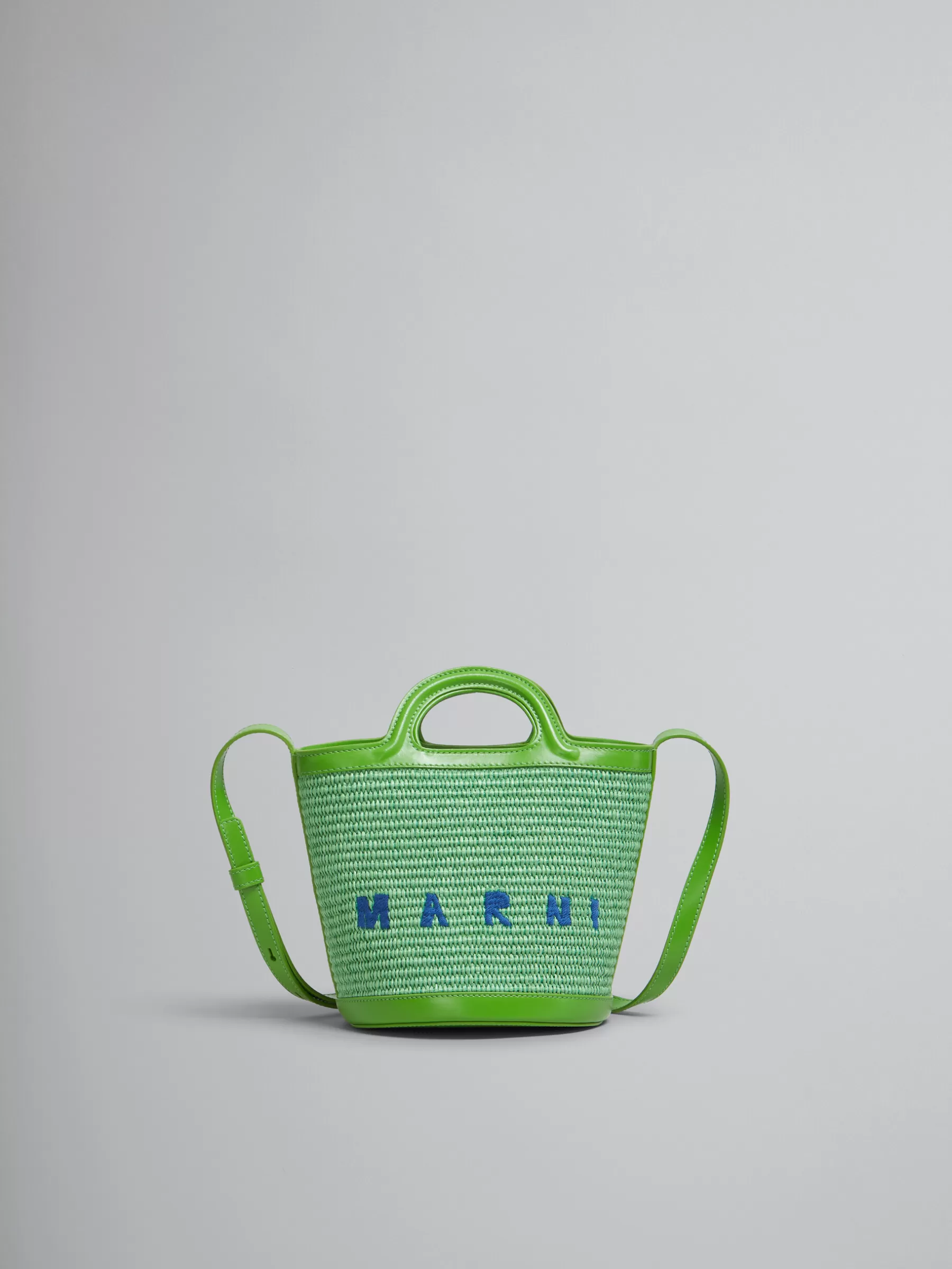 Marni Tropicalia Small Bucket Bag In Green Leather And Raffia-effect Fabric KIWI Online