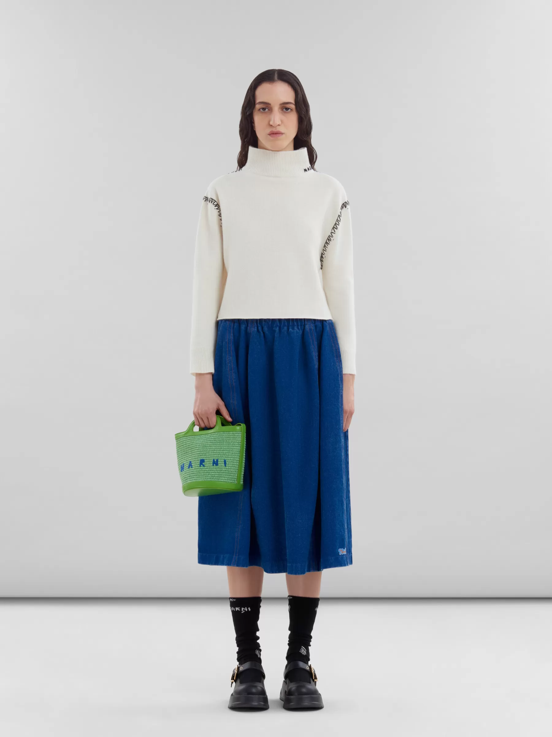 Marni Tropicalia Small Bucket Bag In Green Leather And Raffia-effect Fabric KIWI Online