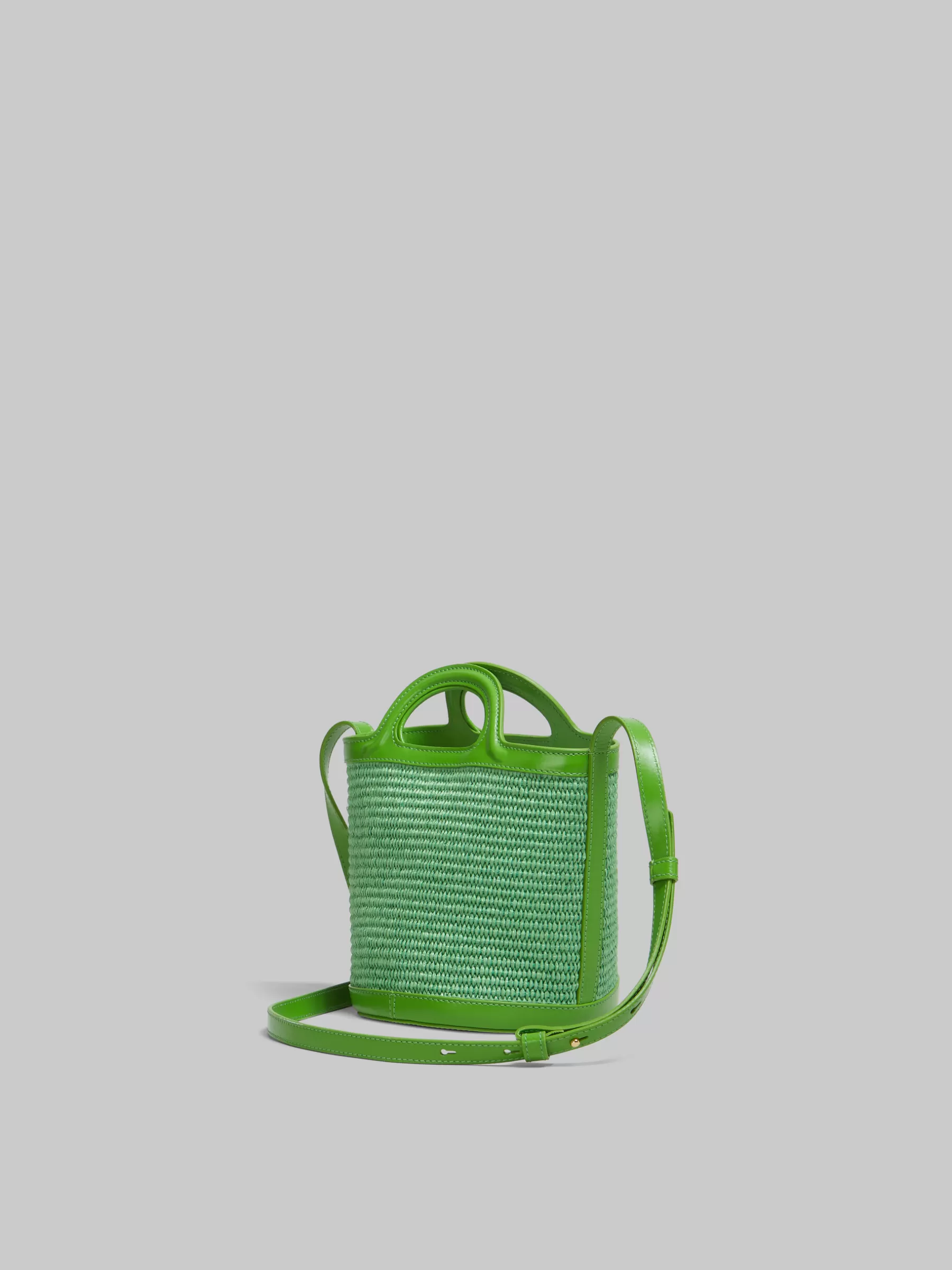 Marni Tropicalia Small Bucket Bag In Green Leather And Raffia-effect Fabric KIWI Online