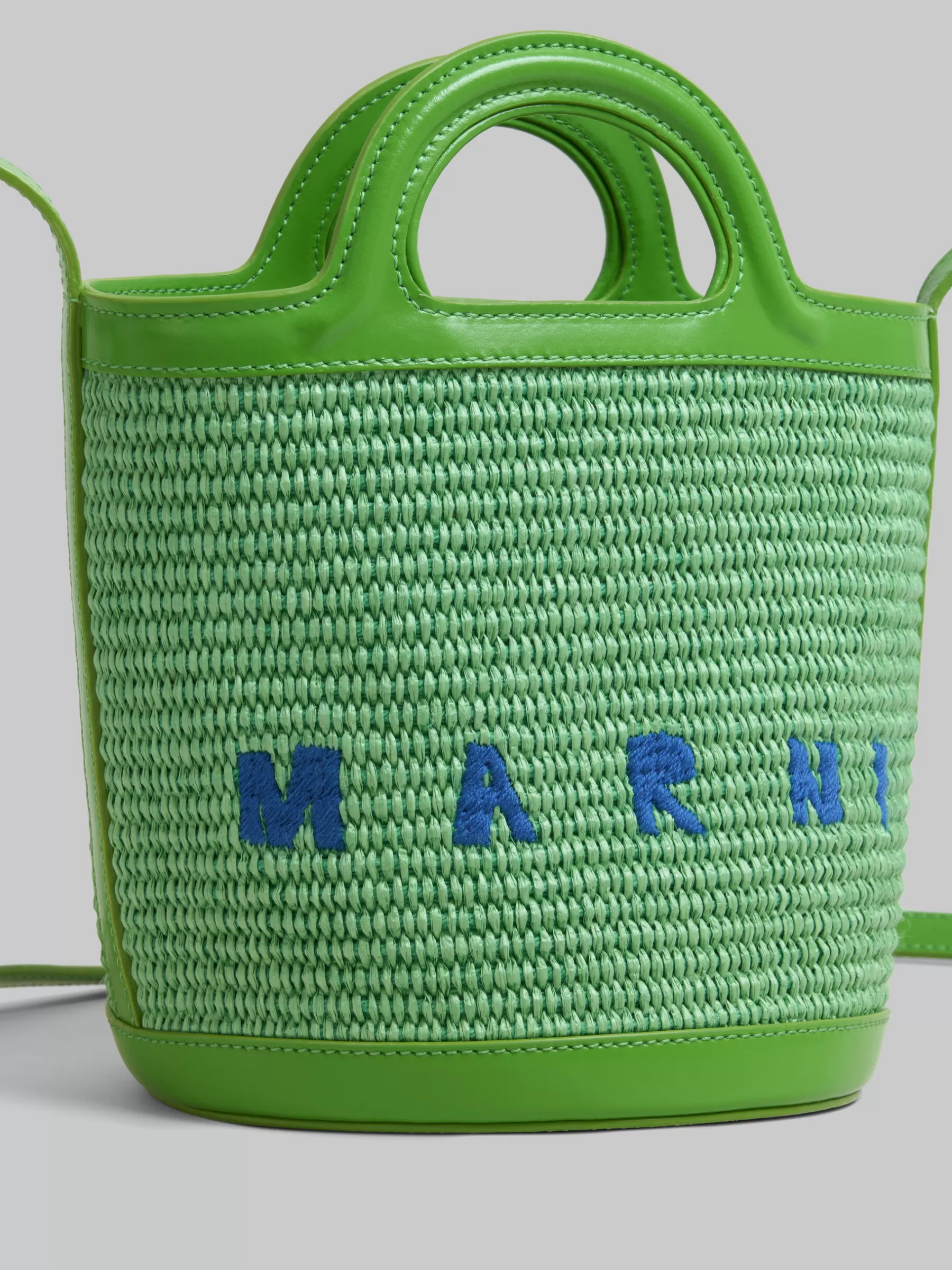 Marni Tropicalia Small Bucket Bag In Green Leather And Raffia-effect Fabric KIWI Online
