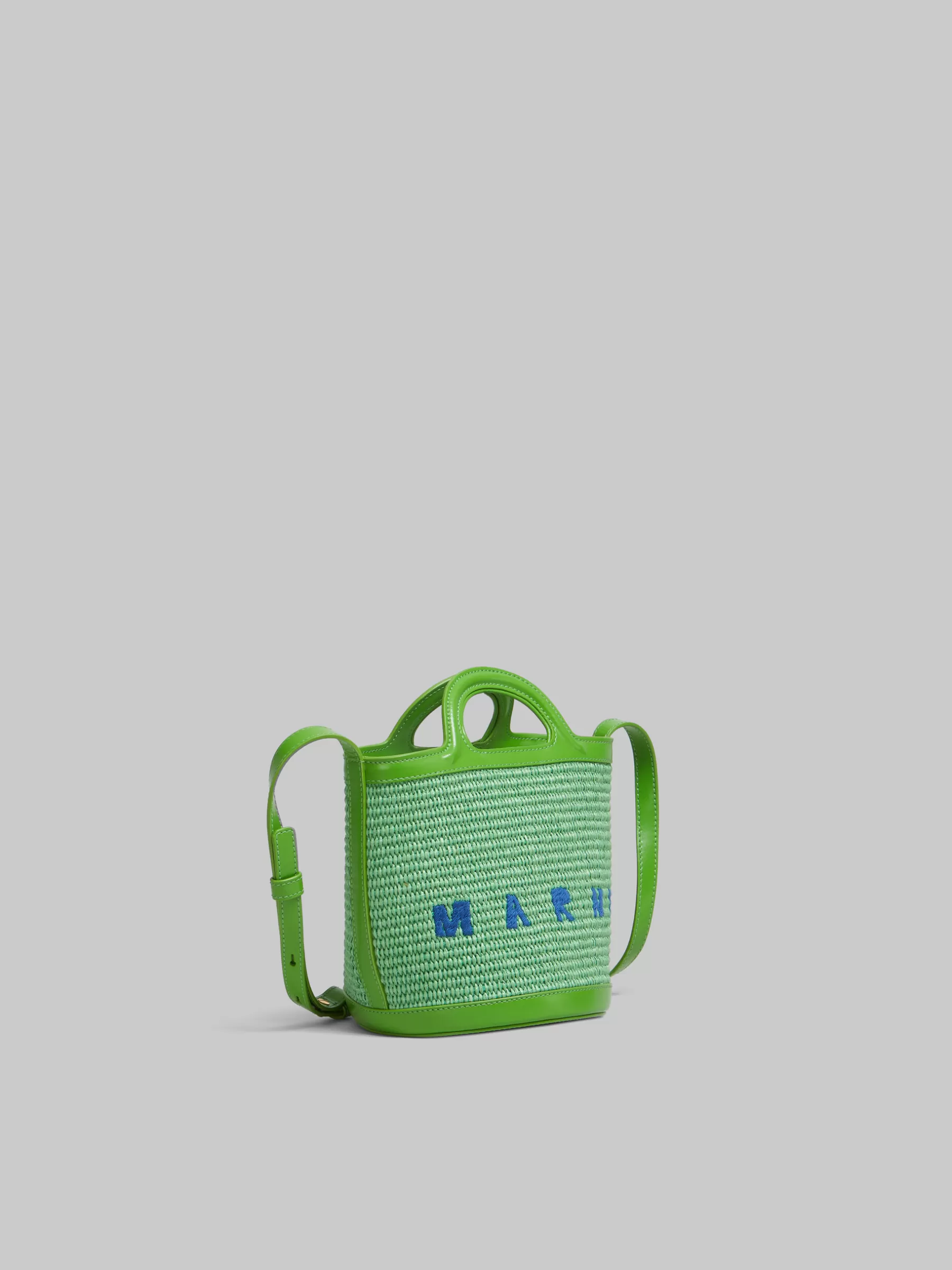Marni Tropicalia Small Bucket Bag In Green Leather And Raffia-effect Fabric KIWI Online