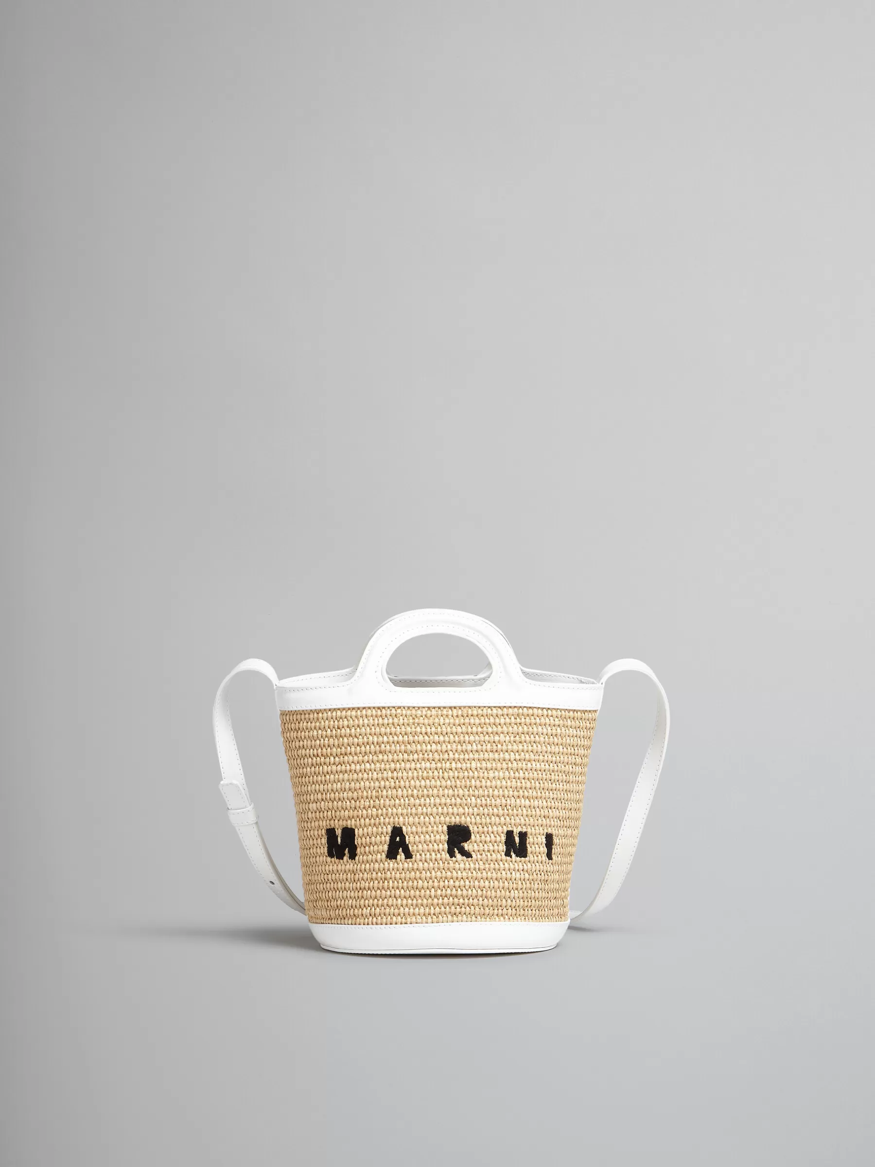 Marni Tropicalia Small Bucket Bag In White Leather And Raffia-effect Fabric SANDSTORM/LILYWHITE Fashion