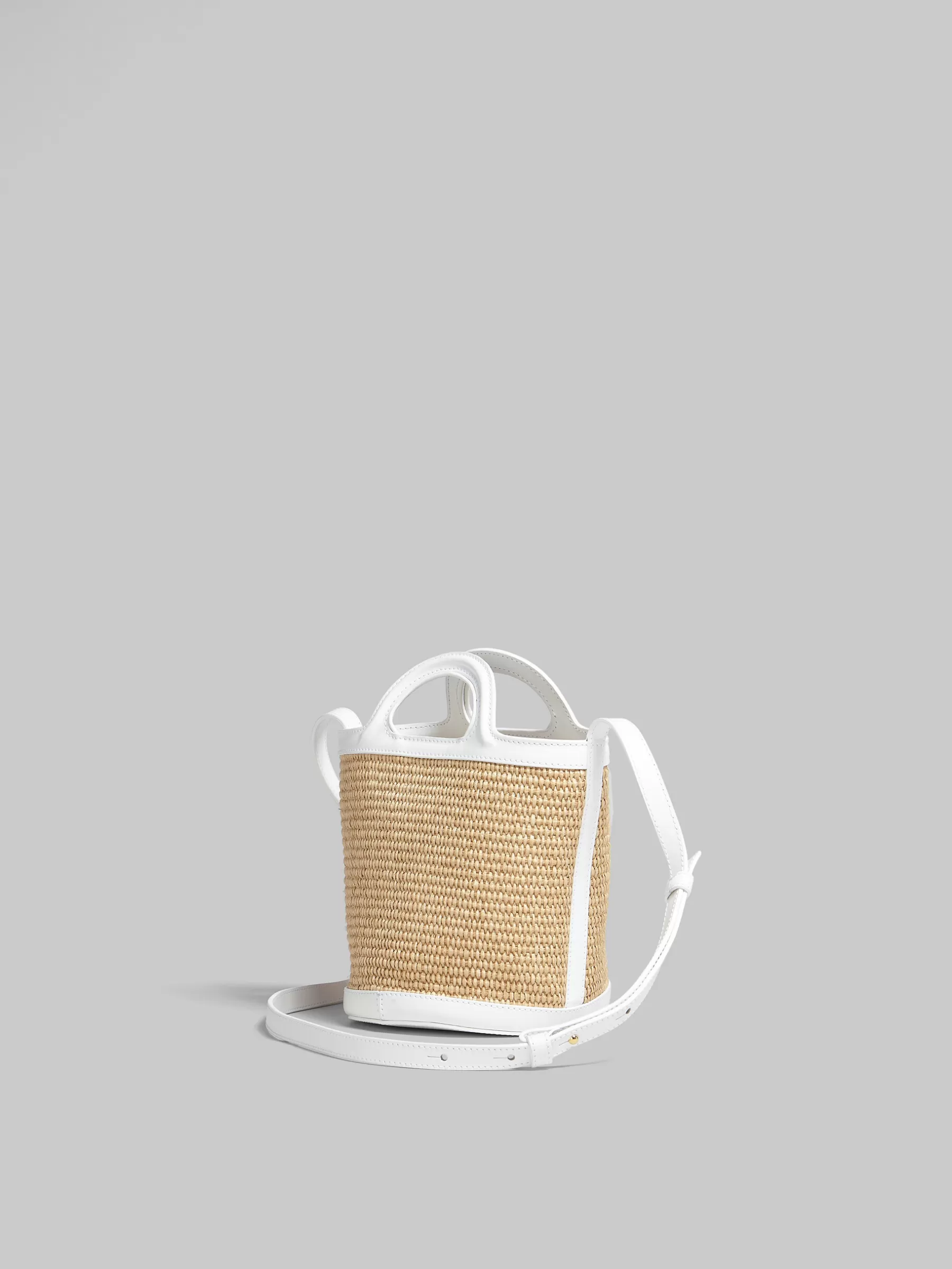 Marni Tropicalia Small Bucket Bag In White Leather And Raffia-effect Fabric SANDSTORM/LILYWHITE Fashion