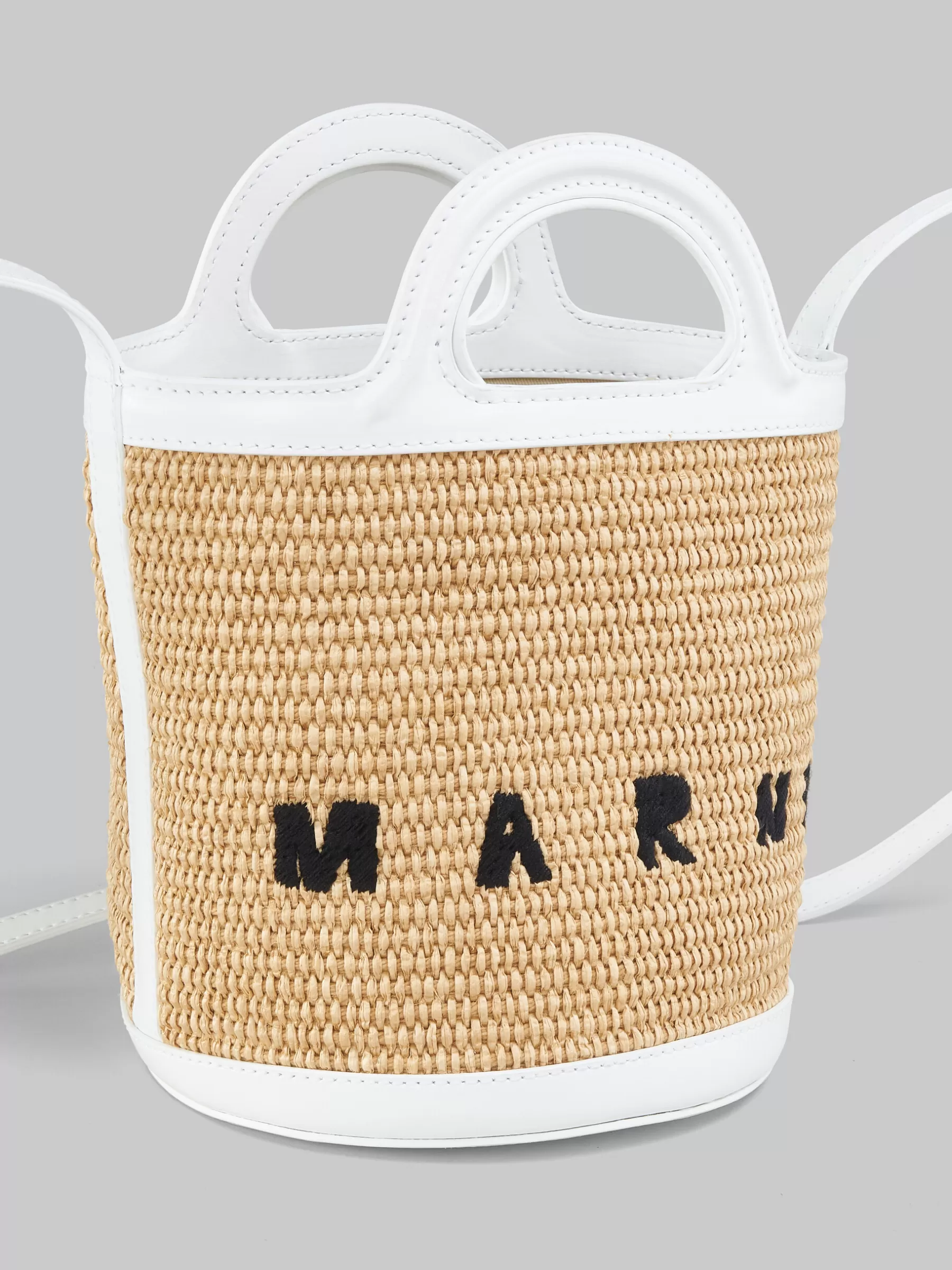 Marni Tropicalia Small Bucket Bag In White Leather And Raffia-effect Fabric SANDSTORM/LILYWHITE Fashion