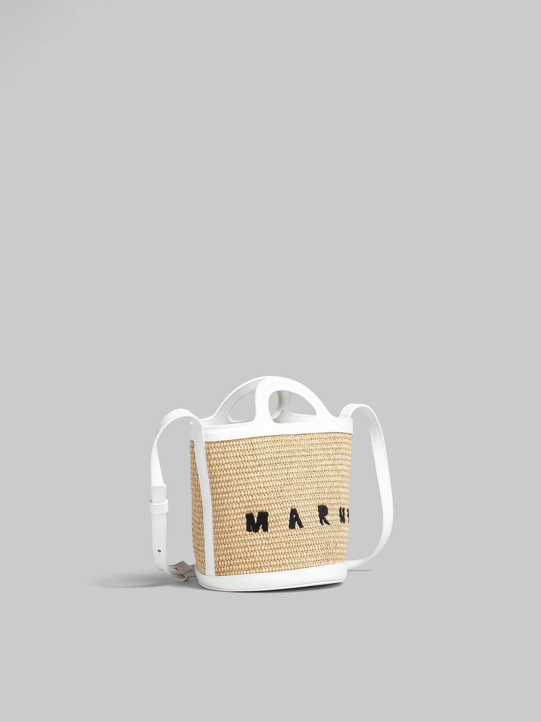 Marni Tropicalia Small Bucket Bag In White Leather And Raffia-effect Fabric SANDSTORM/LILYWHITE Fashion