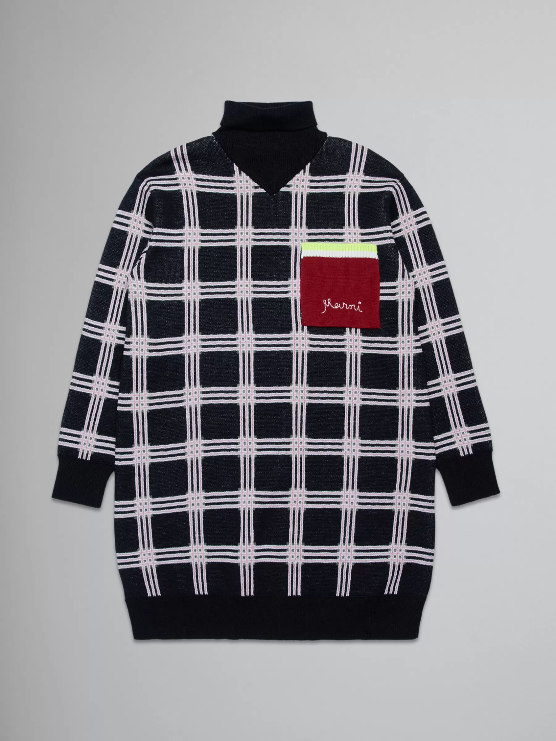 Marni Turtleneck Dress In Checked Knit BLACK Sale