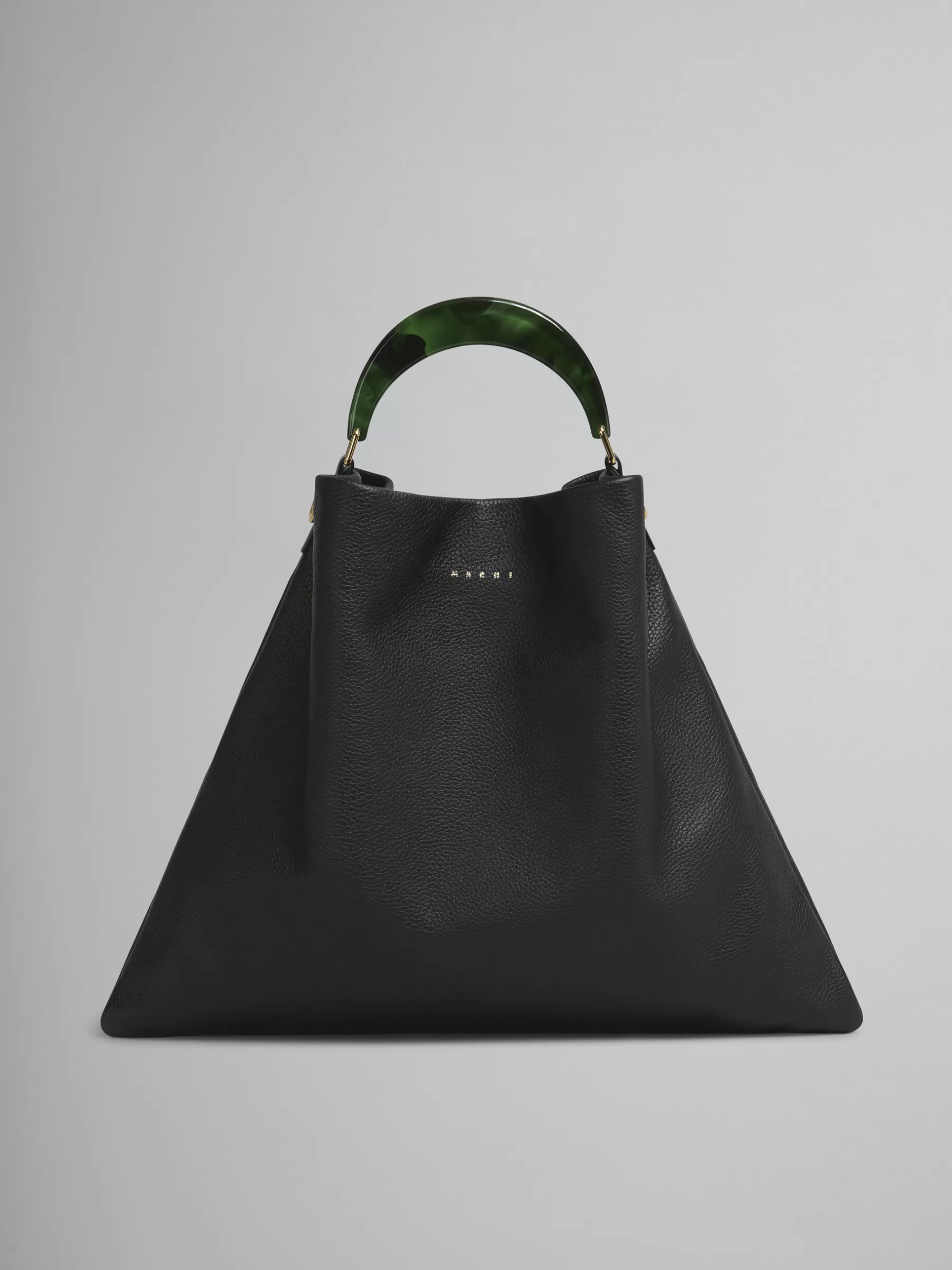 Marni Venice Medium Bag In Black Leather BLACK/SPHERICALGREEN Store