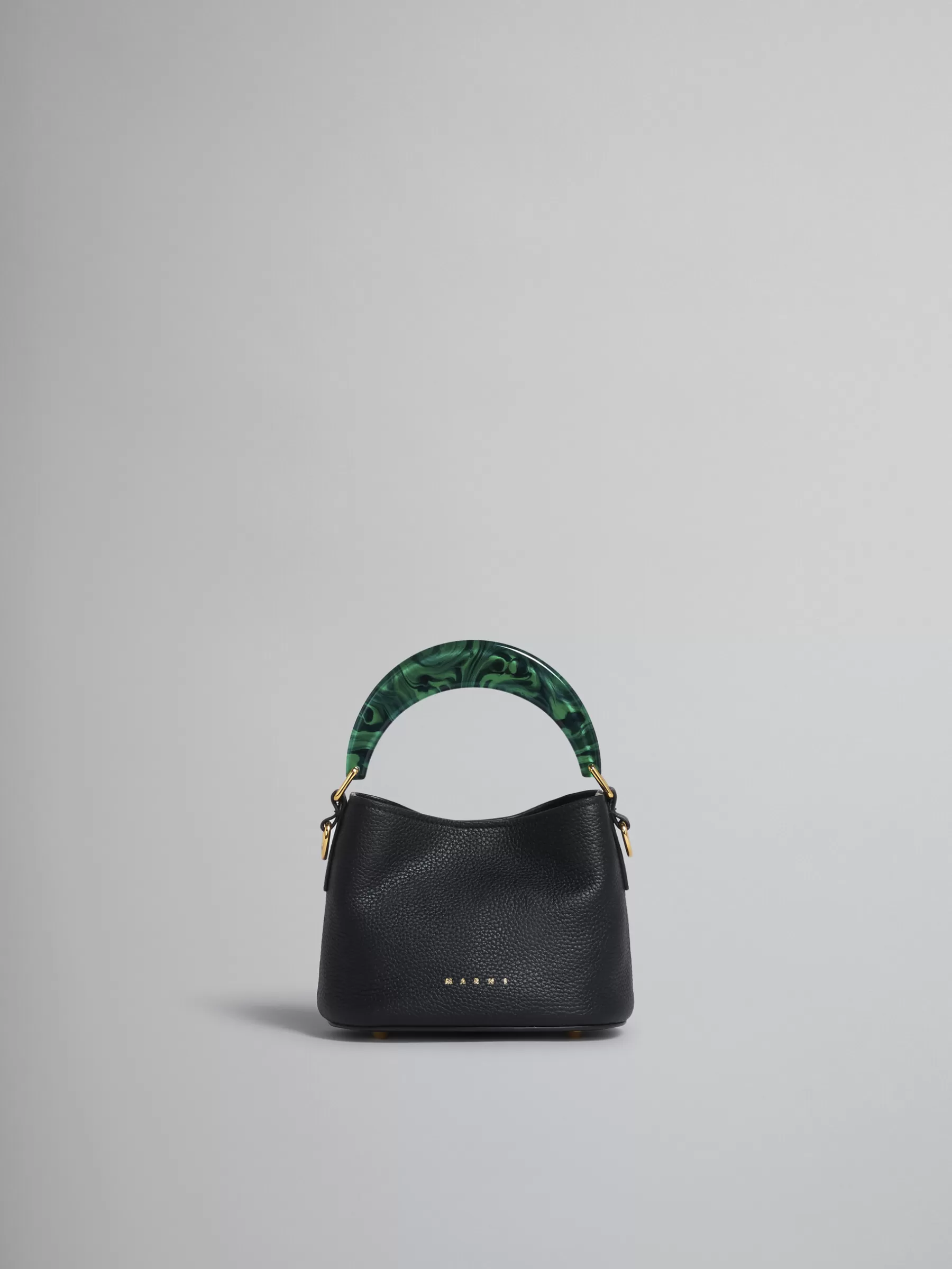 Marni Venice Mini Bucket Bag In Black Leather BLACK/SPHERICALGREEN Shop