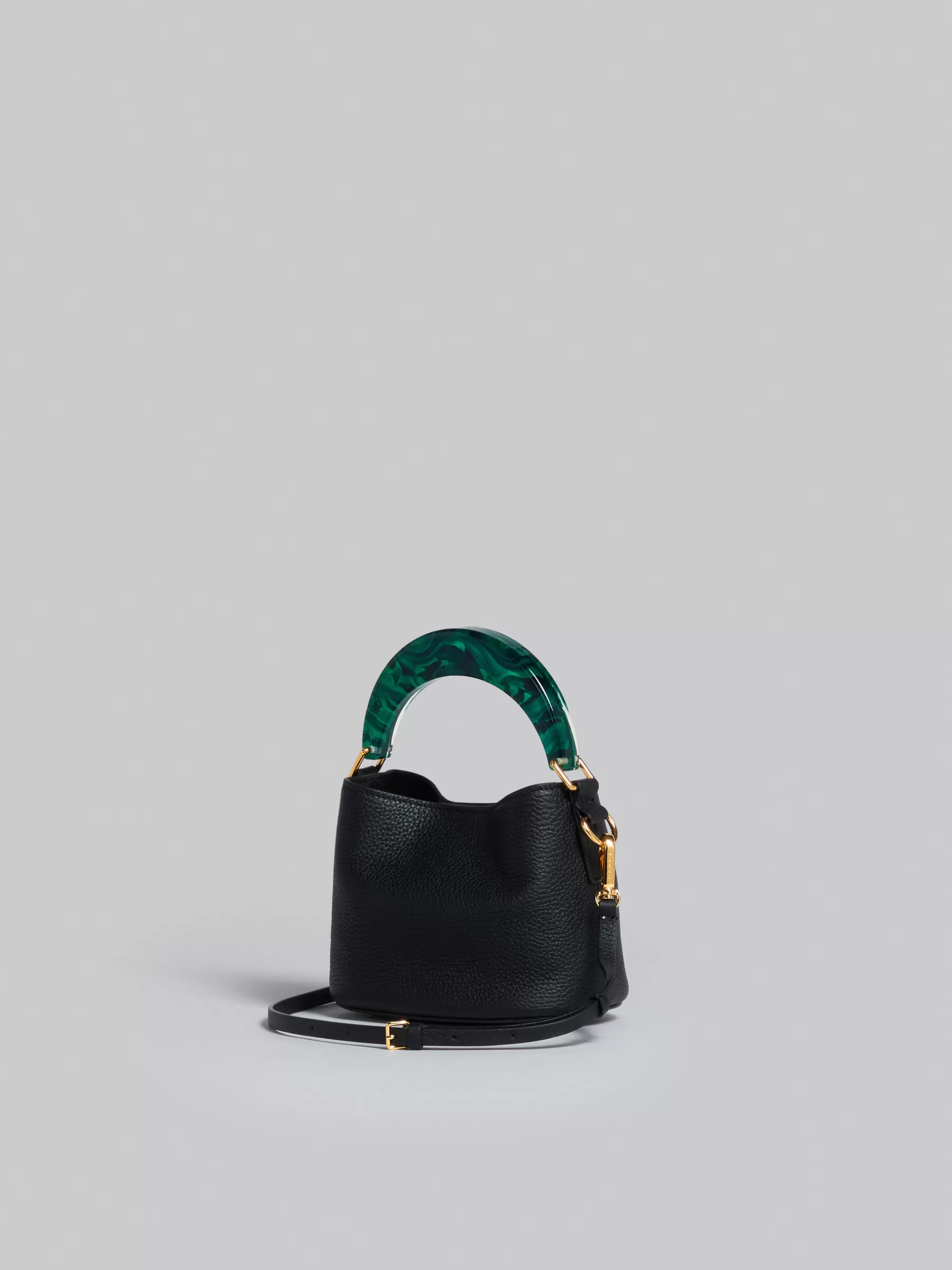 Marni Venice Mini Bucket Bag In Black Leather BLACK/SPHERICALGREEN Shop