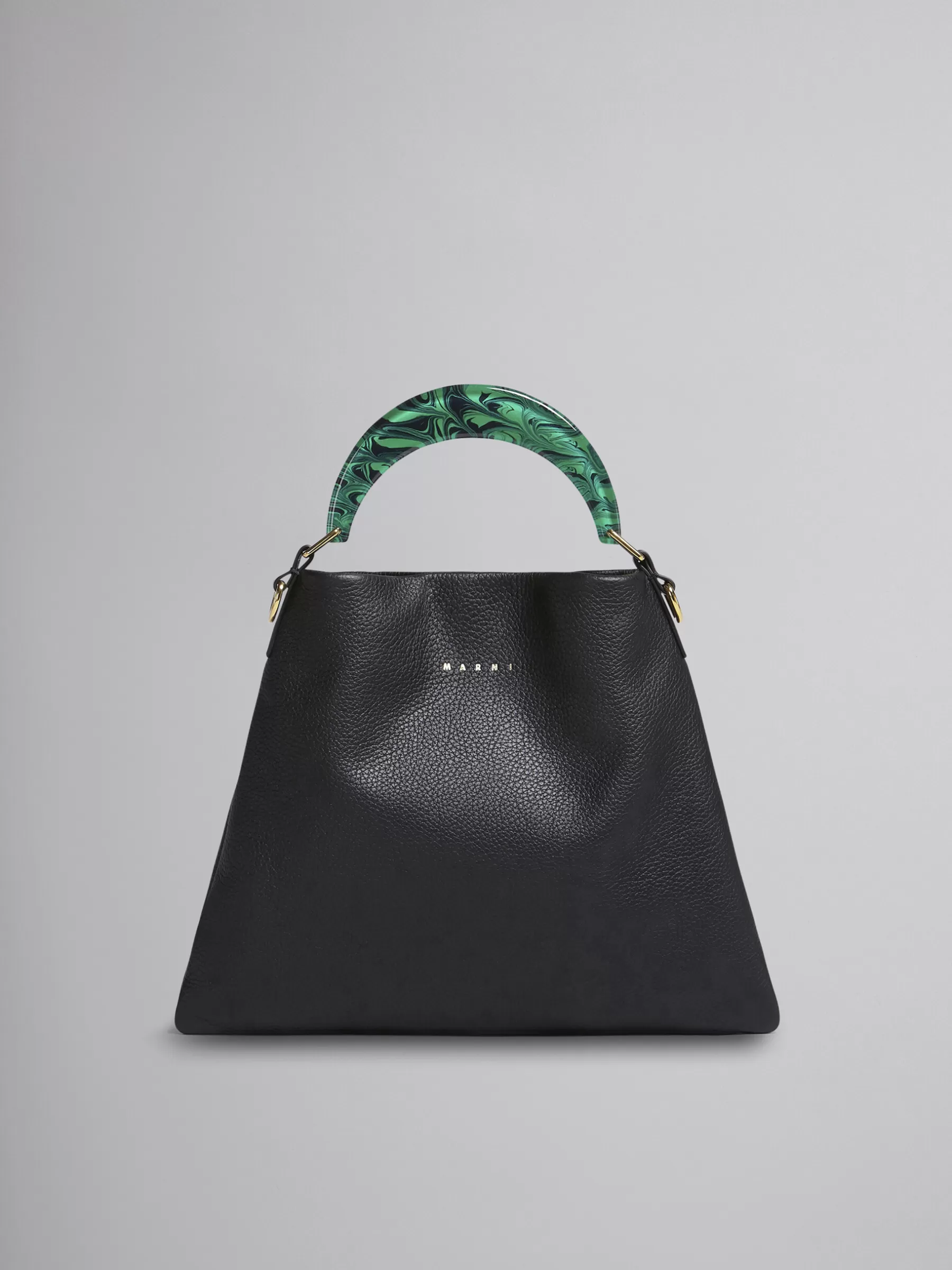 Marni Venice Small Bag In Black Leather BLACK/SPHERICALGREEN Best