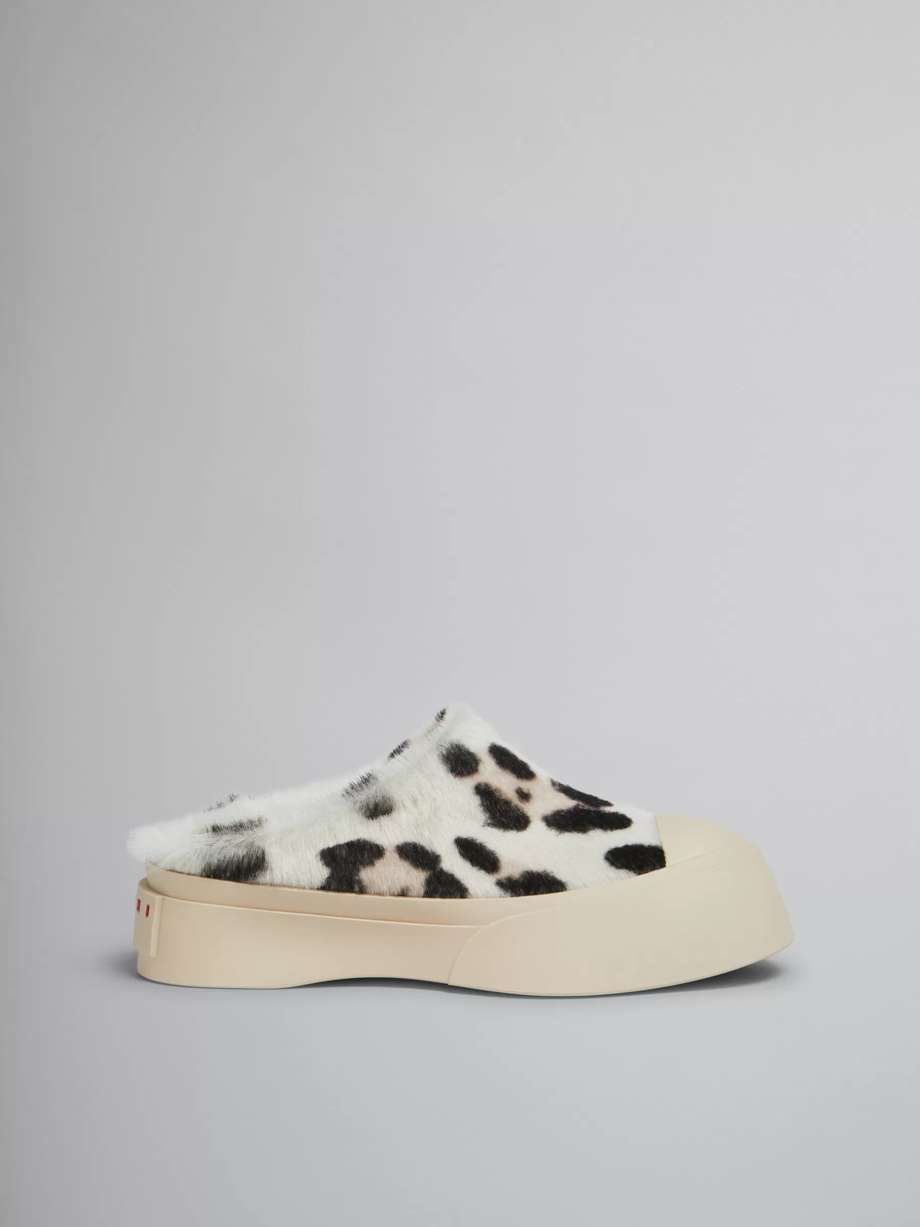Marni White Animalier Print Shearling Pablo Sabot WHITE/GREY Clearance