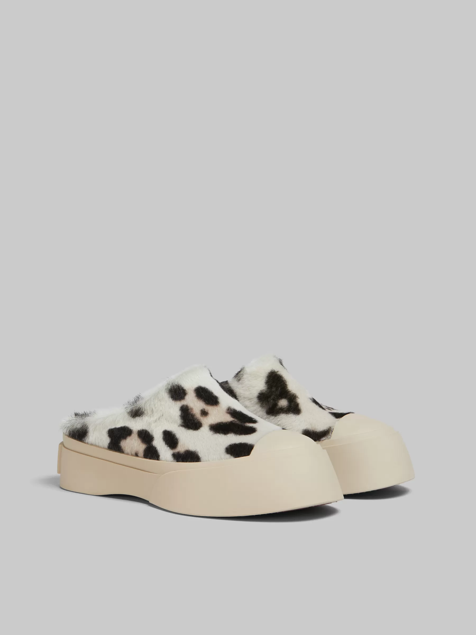 Marni White Animalier Print Shearling Pablo Sabot WHITE/GREY Clearance