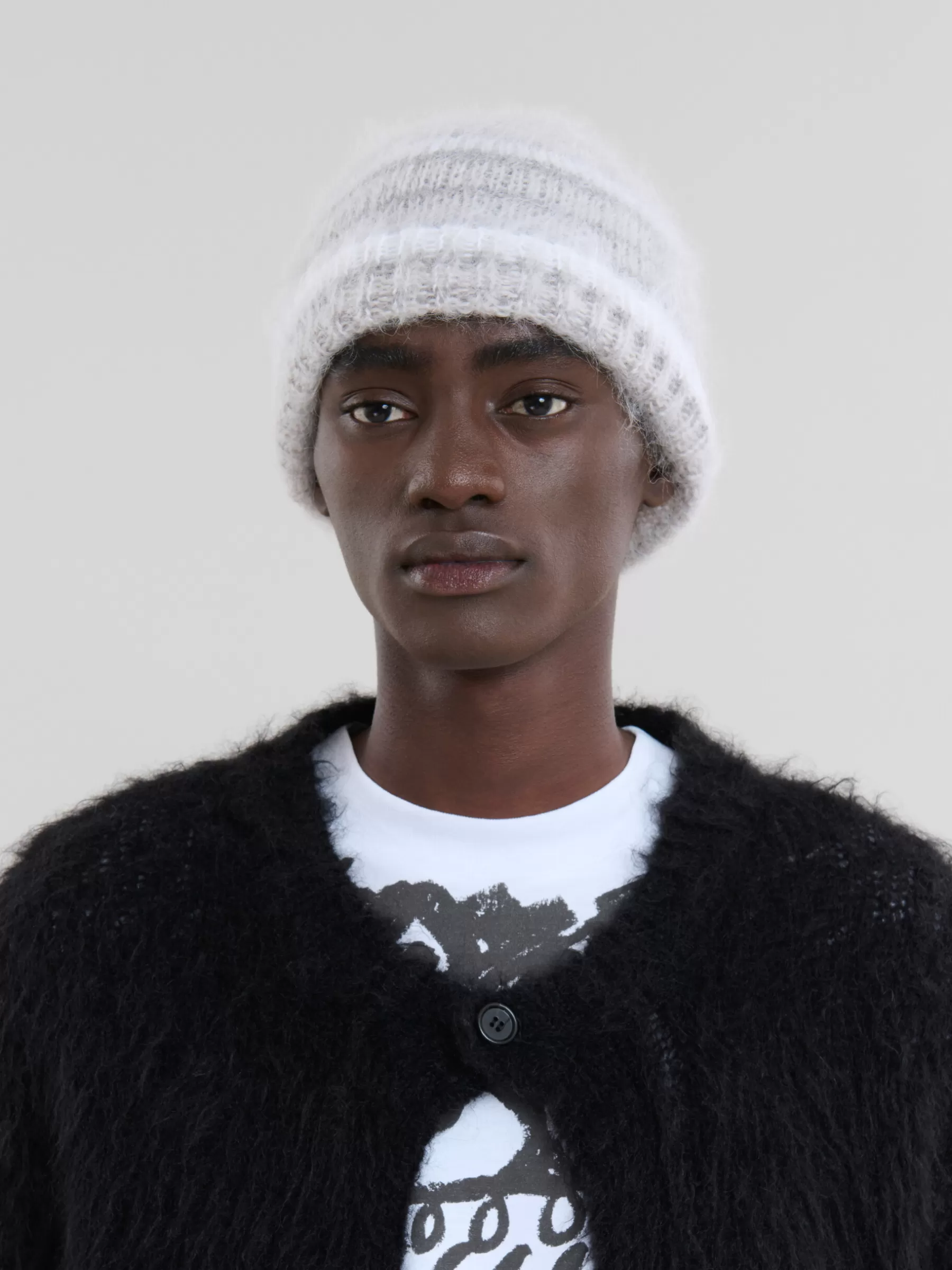 Marni White Brushed Mohair Beanie With Stripes LILYWHITE Cheap