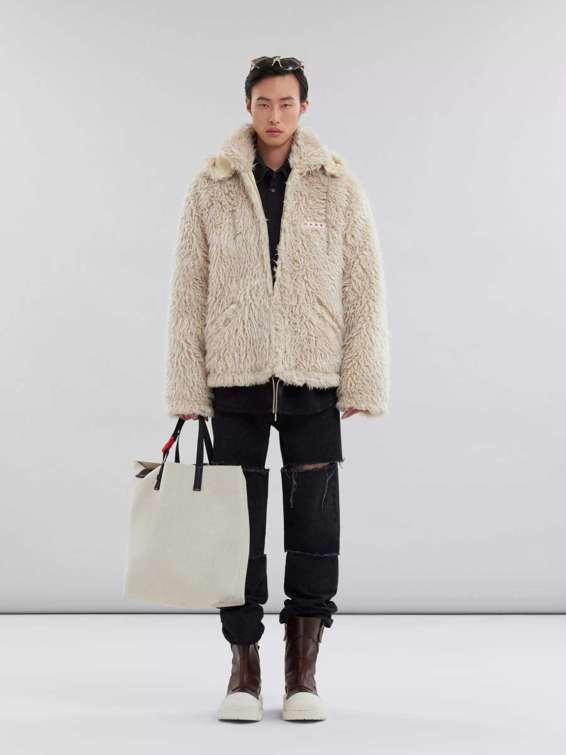 Marni White Canvas Tribeca Shopper With Raised Logo ALABASTER Best