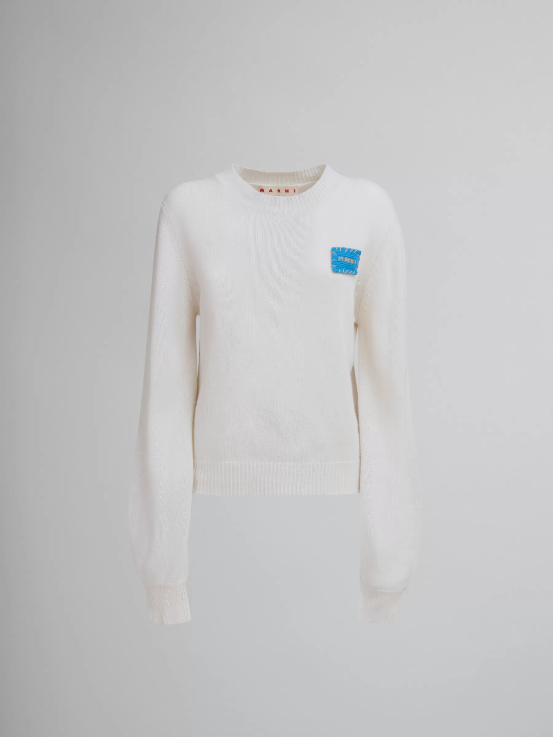 Marni White Cashmere Jumper With Mending Patch ALABASTER Clearance