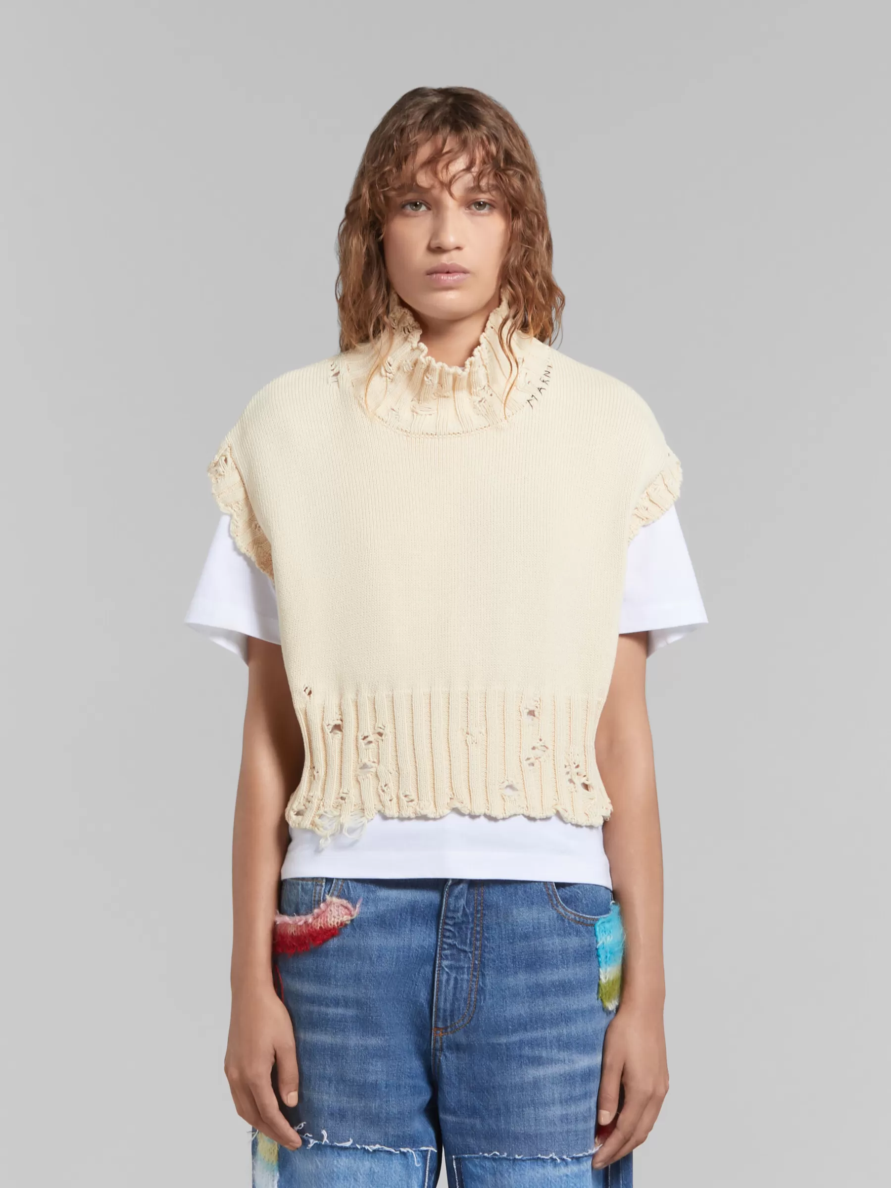 Marni White Cotton Cropped Vest STONEWHITE Hot