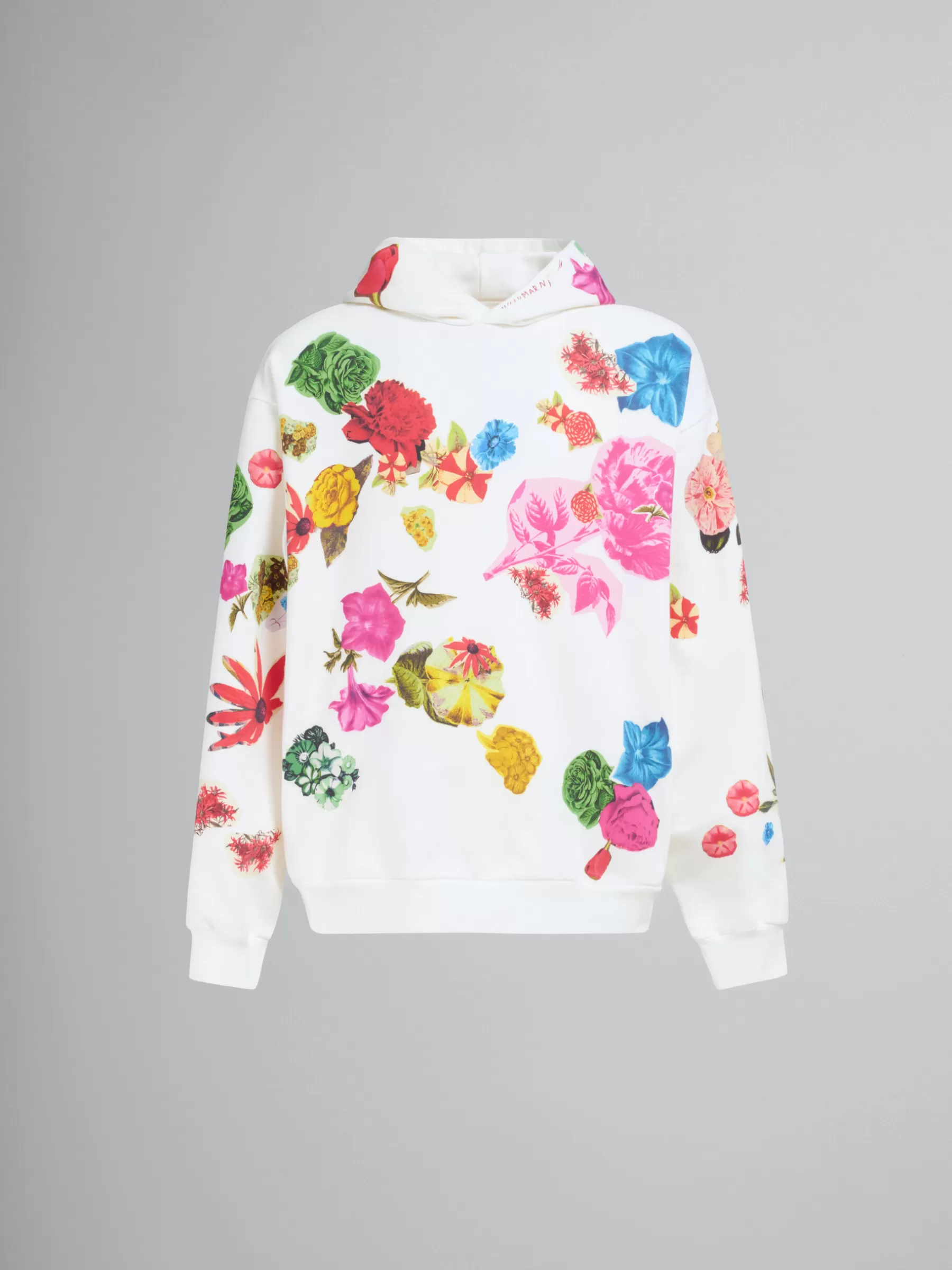 Marni White Cotton Hoodie With Flower Prints NATURAL WHITE Shop