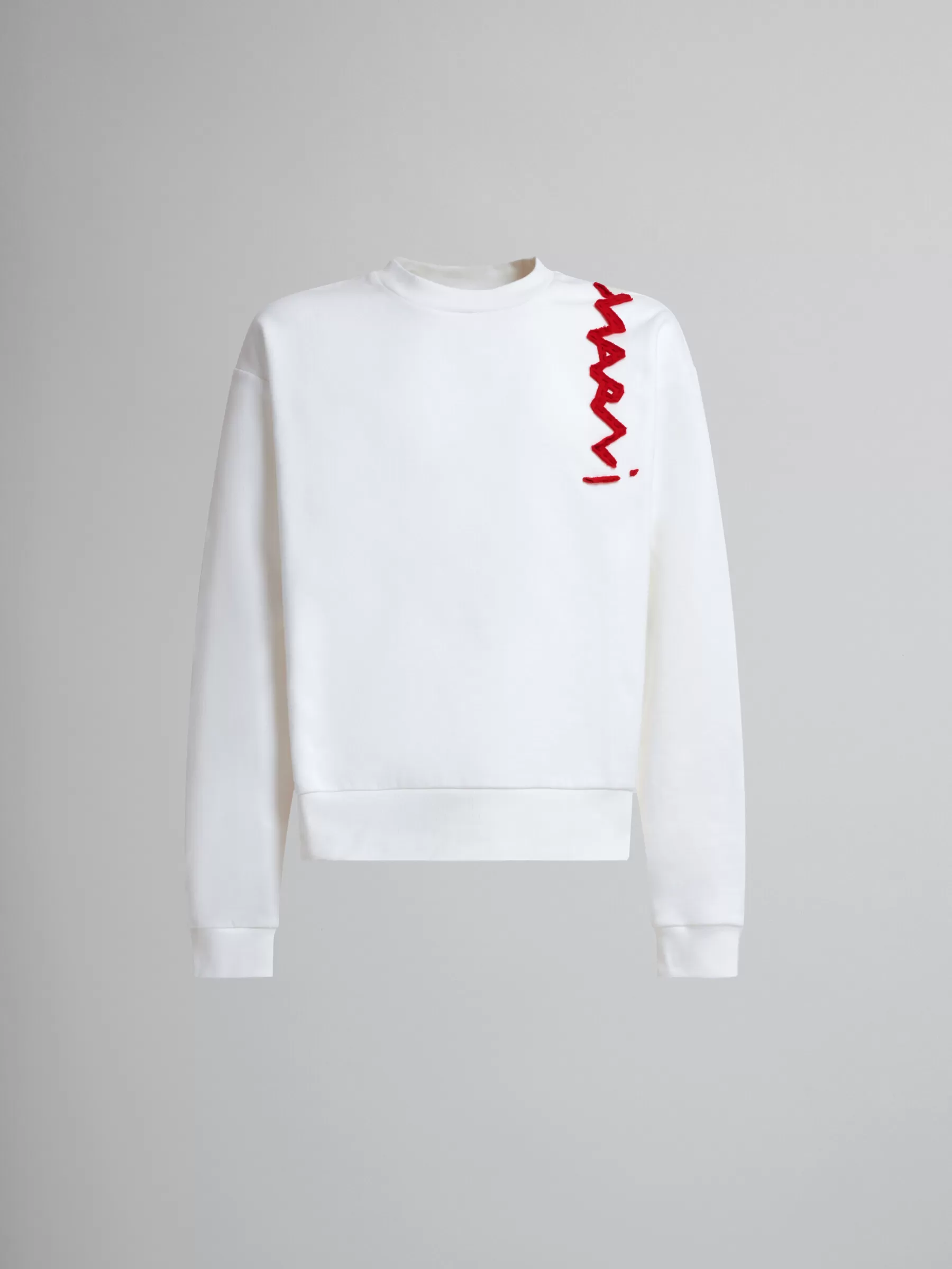 Marni White Cotton Sweatshirt With Mending Logo NATURAL WHITE Best Sale