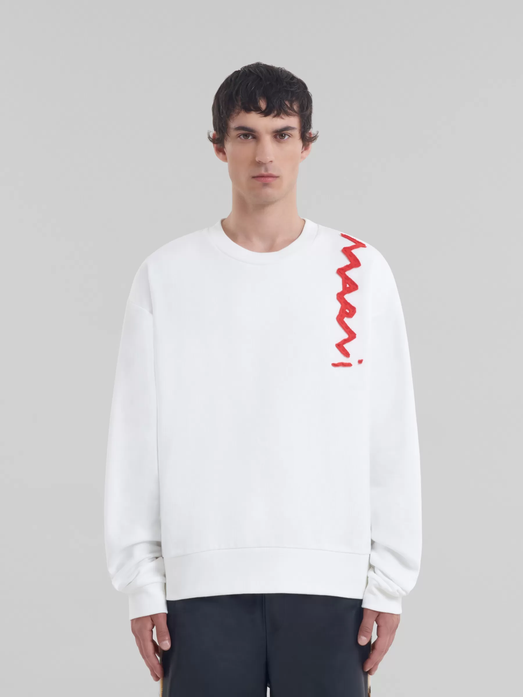 Marni White Cotton Sweatshirt With Mending Logo NATURAL WHITE Best Sale