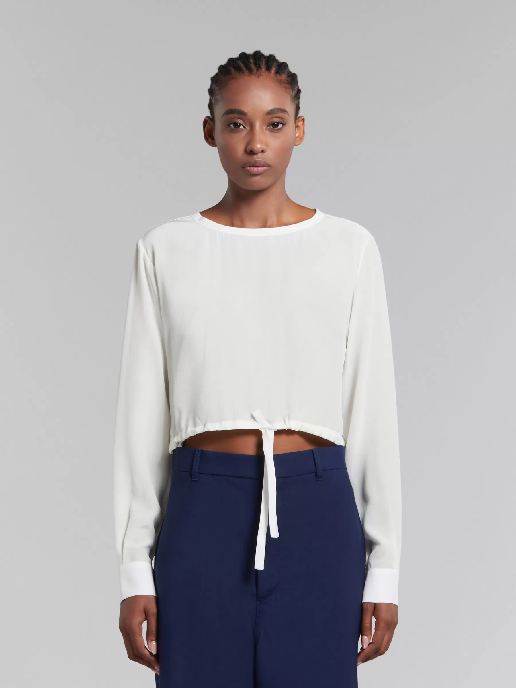 Marni White Crêpe De Chine Drawstring Top STONEWHITE Hot