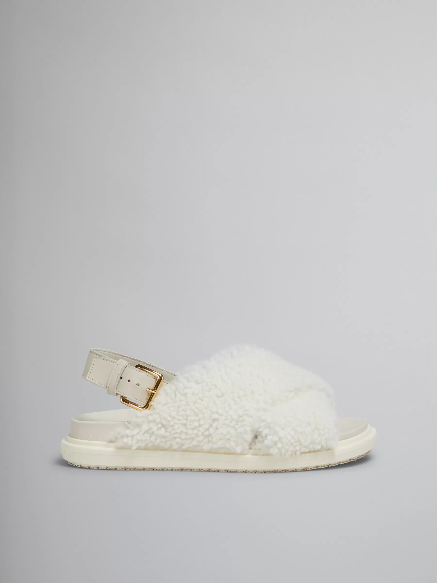 Marni White Curly Shearling Fussbett Slide NATURAL WHITE Store